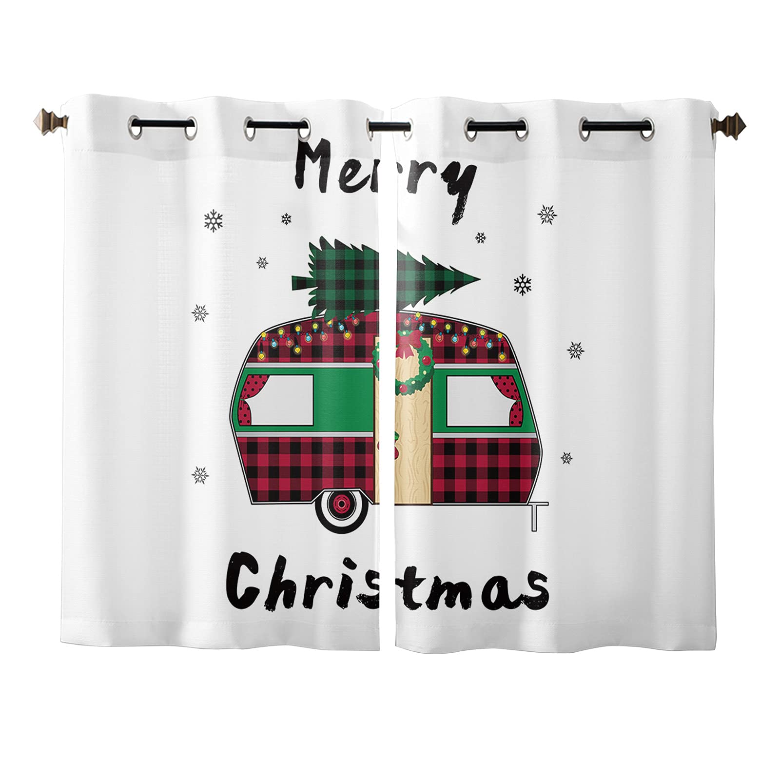 Buffalo Check RV Curtains - Red & Black Christmas Grommet Drapes for Living Room, Bedroom Decor