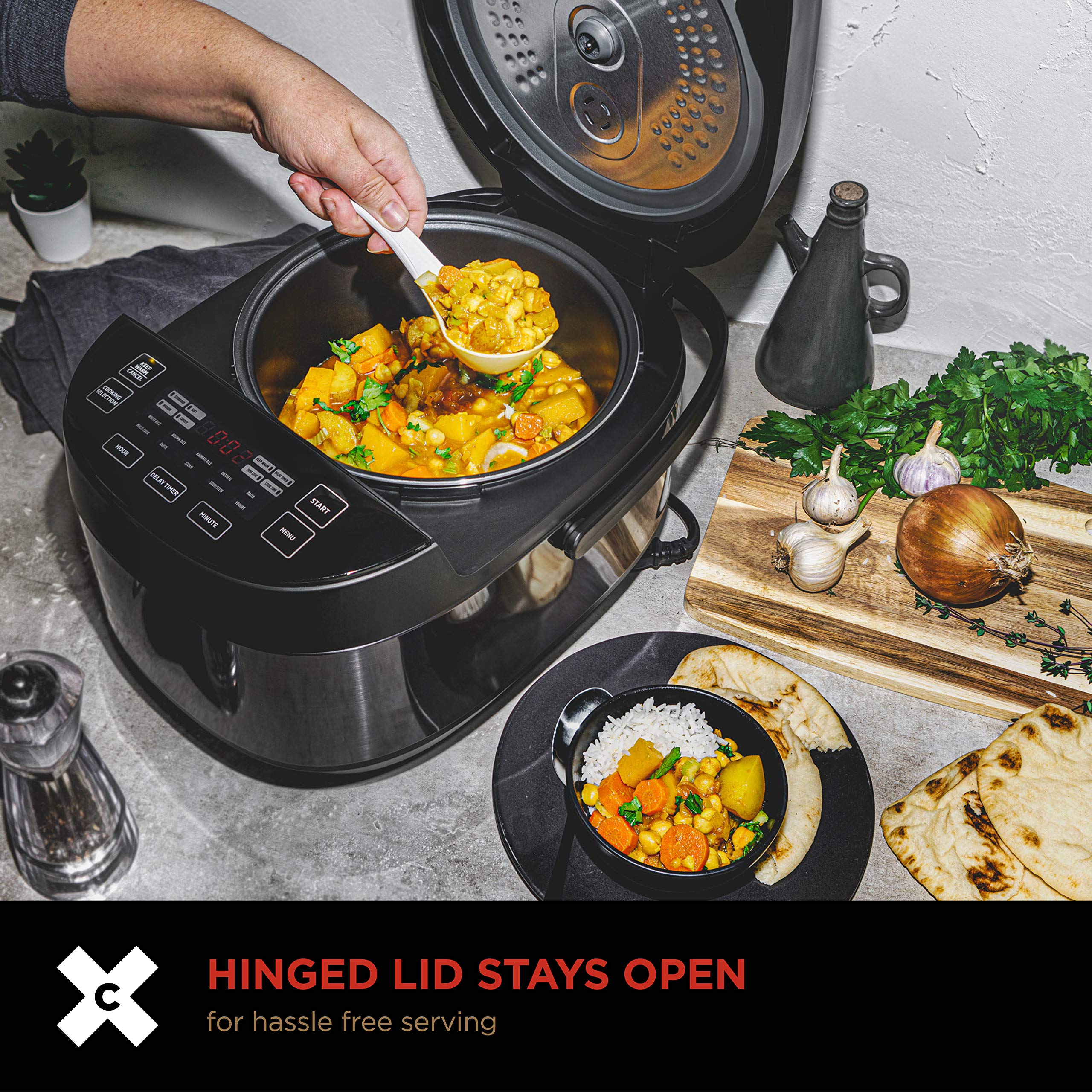 **CRUX 20-Cup Induction Rice Cooker & Multi-Cooker – Electric Food Steamer, Slow Cooker, Stew Pot – One-Pot Healthy Meals – Dishwasher Safe Non-Stick Inner Pot – Perfect for Family Dinners, Meal Prep & Large Gatherings – Black**
