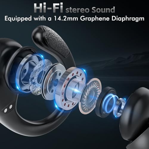 Wireless Earbuds Bluetooth 5.3 Headphones - 80Hrs Playtime, IPX7 Waterproof, Wireless Charging Case, Secure Earhooks for Running, Gym & Sports - Black (Perfect for Workouts, Commuting & Travel)