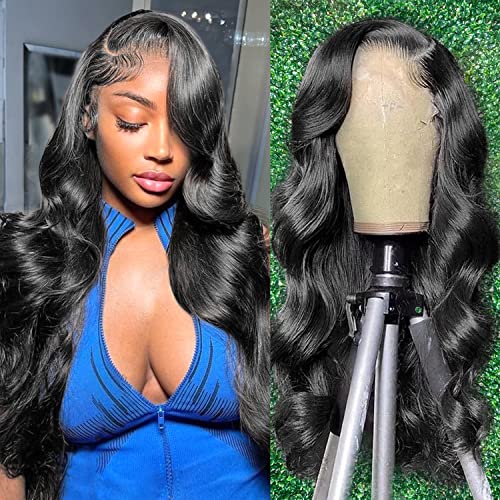 CAOKIA 13x4 HD Transparent Lace Front Wig - 150% Density Human Hair with Pre-Plucked Hairline & Bleached Knots | Glueless Body Wave Lace Front Wig for Black Women (22 Inch, Natural Color) - Perfect for Daily Wear, Parties & Special Occasions