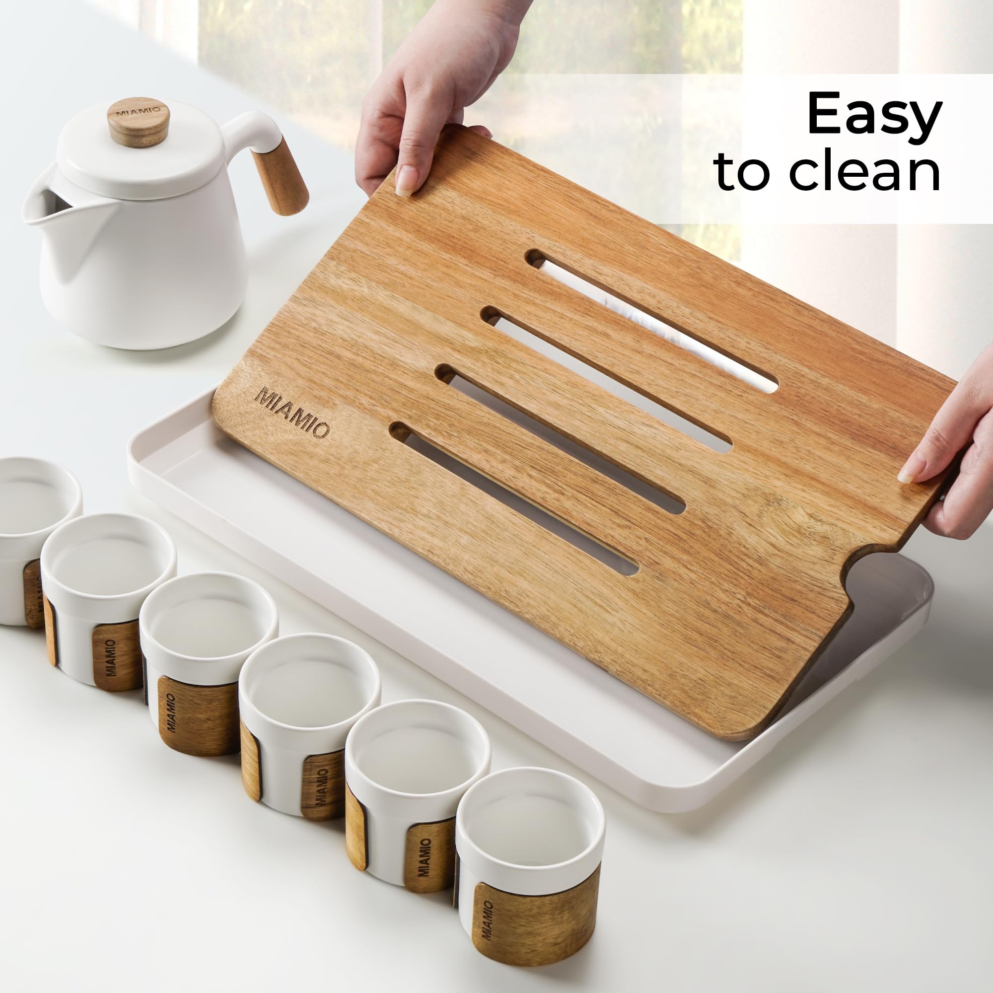 Premium Japanese Tea Set - 6 Traditional Tea Cups (3.4oz) & 21oz Porcelain Teapot with Infuser - Authentic Asian Tea Ceremony Gift for Tea Lovers (White) - Perfect for Home Tea Parties, Zen Meditation & Japanese Cultural Events