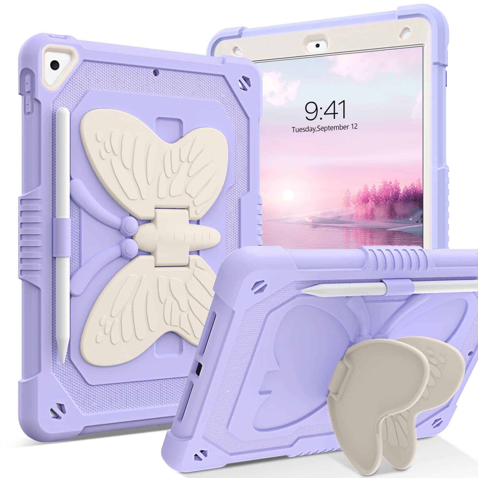 GUAGUA Shockproof Protective Case for iPad 9th/8th/7th Gen & iPad 10.2 (2021/2020/2019) - 2-in-1 Kickstand Design with Pencil Holder, Also Compatible with iPad Air 3 10.5