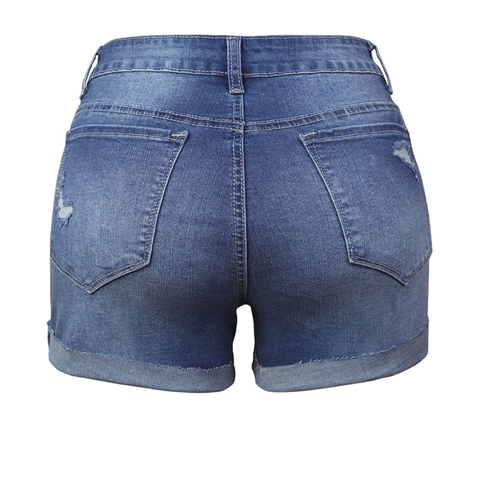 Women's Stretchy High Waisted Ripped Denim Shorts - Cuffed Hem Distressed Jean Shorts for Summer | Perfect for Beach, Music Festivals & Casual Outfits