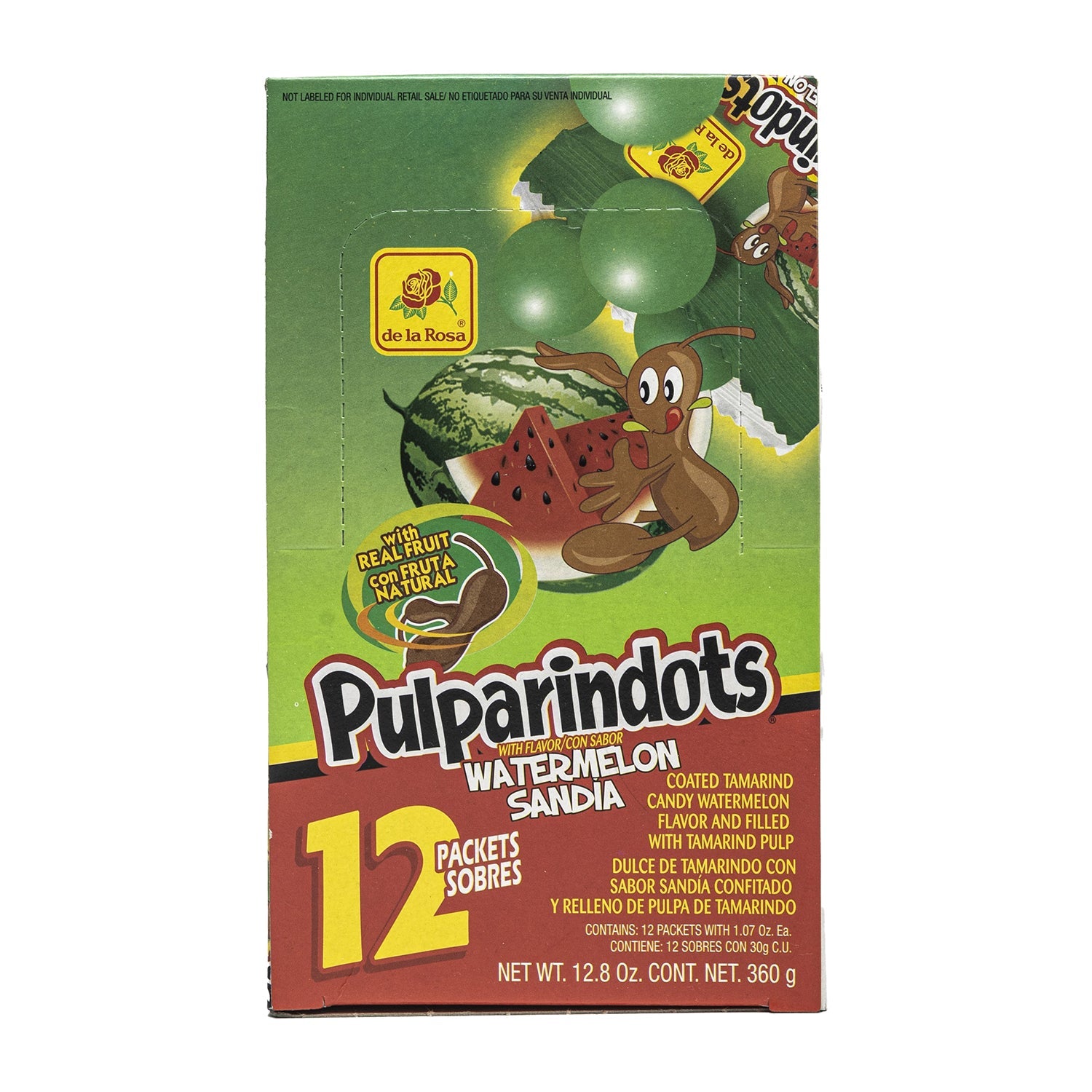De La Rosa Pulparindo Dots Sandia Watermelon Candy - 12ct Box | Mexican Tamarind Candy for Parties, Snacking & Gifting