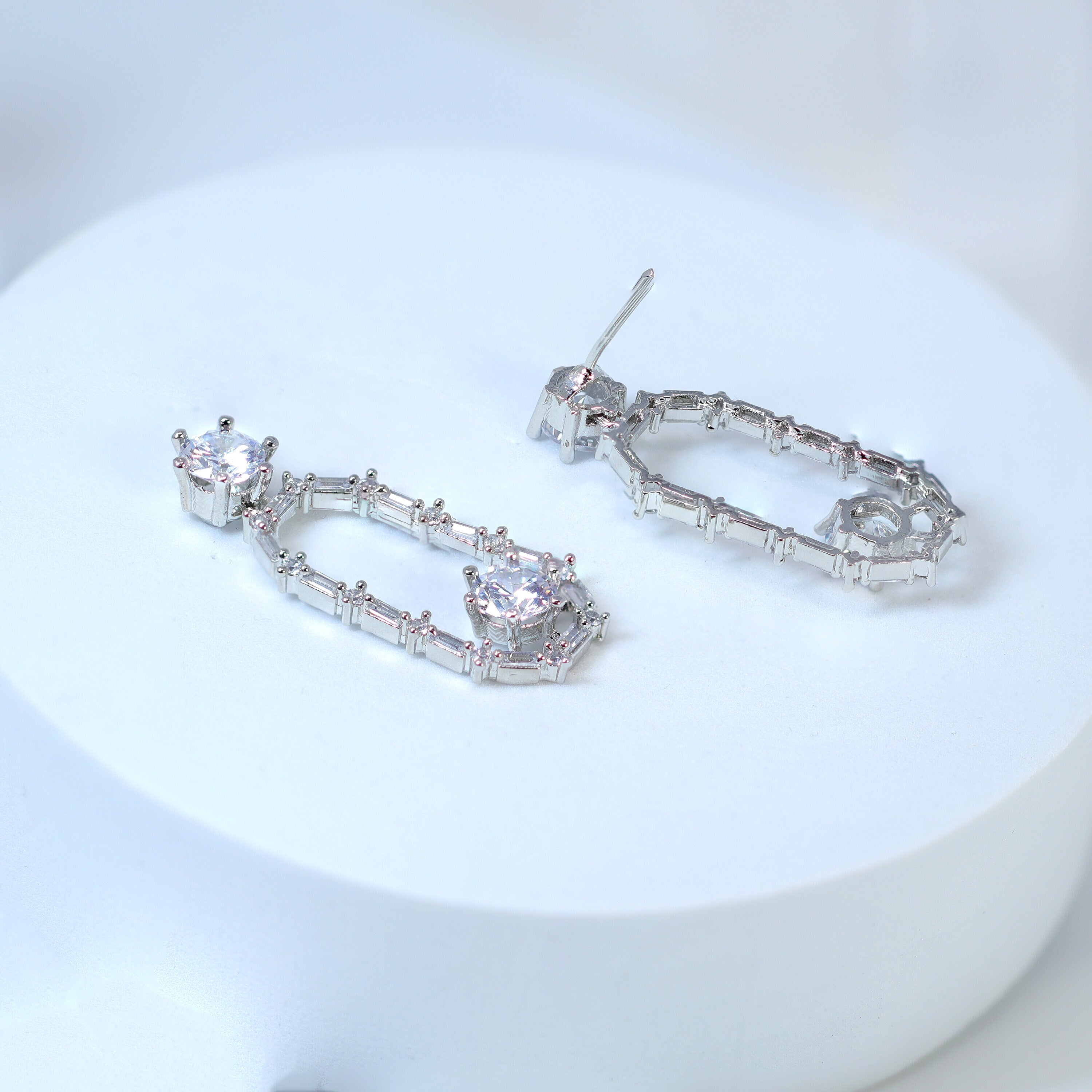 Stunning Radiant Diamond Dangle Earrings with Swarovski Crystals | Elegant Long Bridal Jewelry | Crystal Statement Earrings with CZ Stones | Perfect for Weddings, Parties & Special Occasions