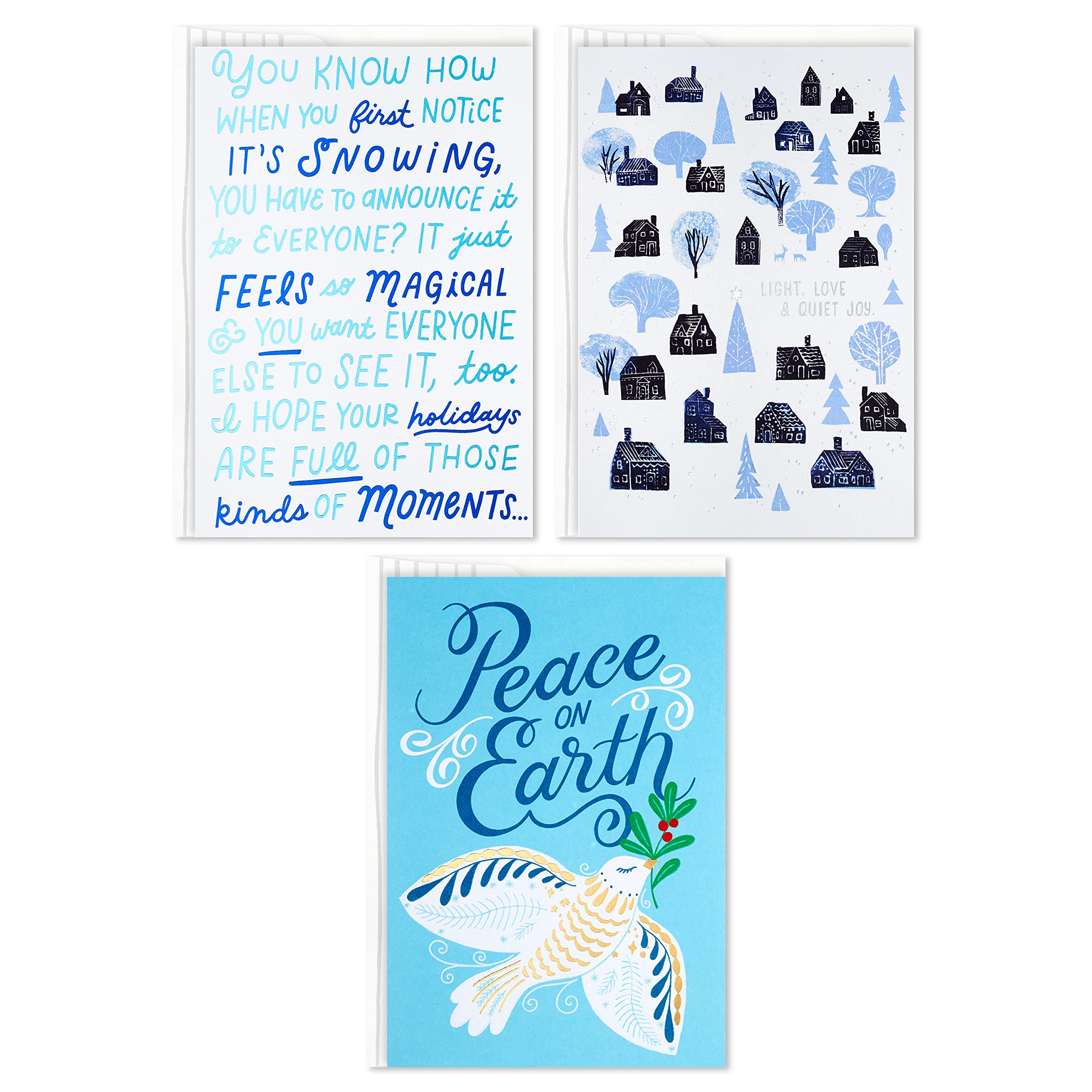 Hallmark Good Mail Christmas Cards or Hanukkah Cards Assortment - Peace on Earth (3 Greeting Cards with Envelopes) - Perfect for Holiday Wishes, Seasonal Greetings & Festive Celebrations