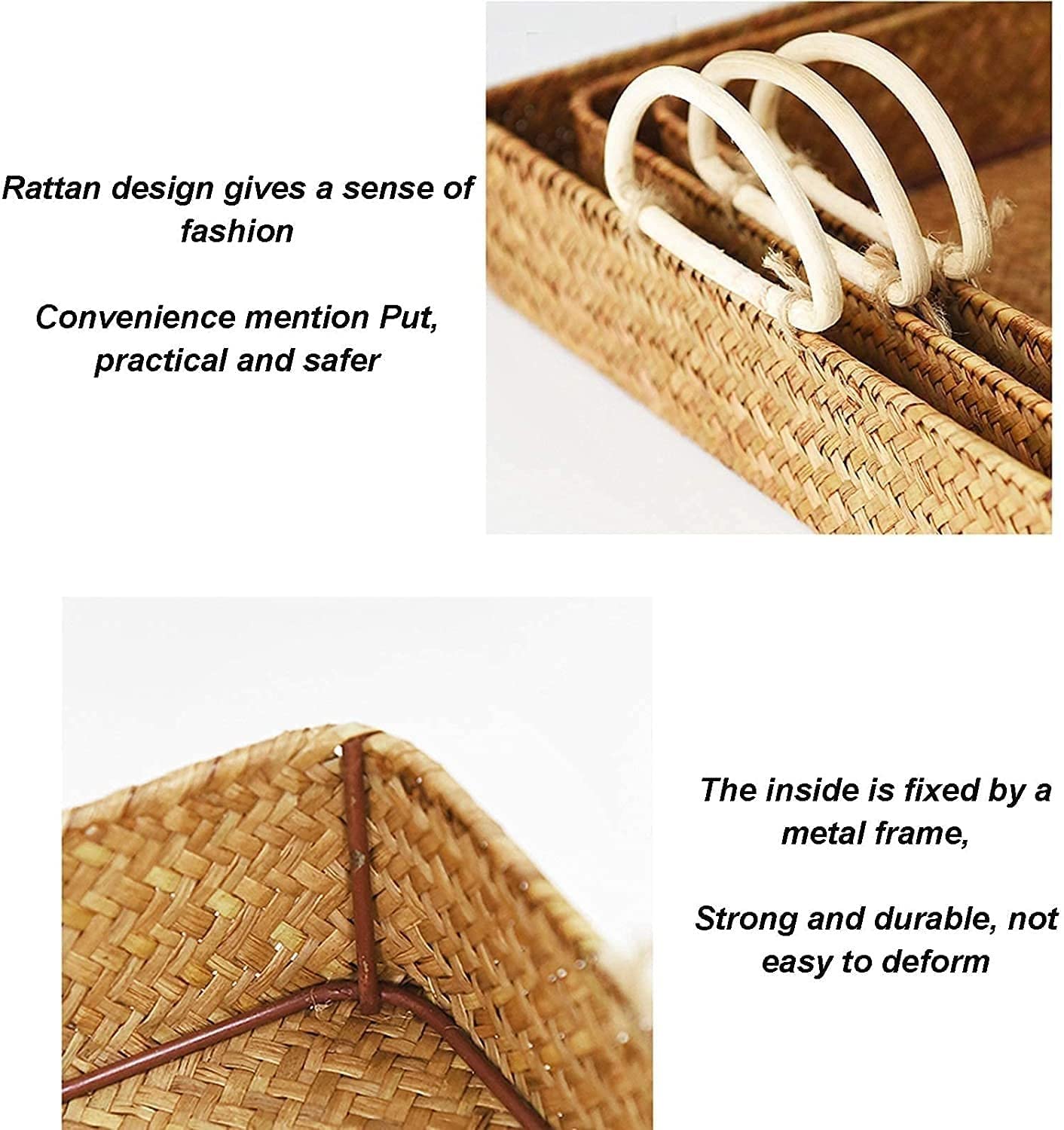 Hand-Woven Rattan Fruit Tray & Storage Basket - Multifunctional Desktop Organizer for Fruits, Magazines, Cups, Tea Sets | Perfect for Kitchen, Living Room, Office & Dining Table Decor