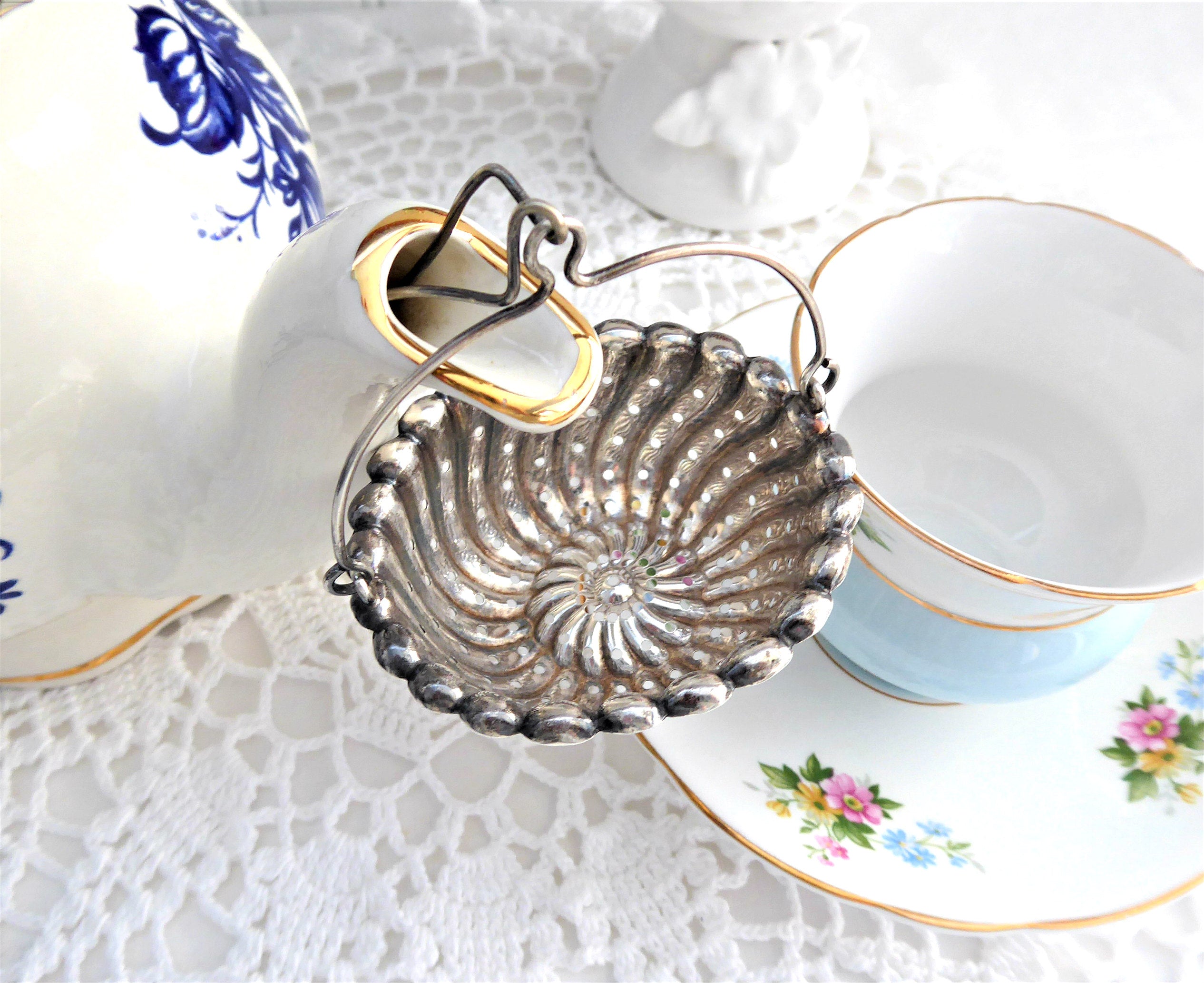 Antique 1887 Sterling Silver Teapot Spout Tea Strainer Basket by Whiting USA - Vintage Tea Leaf Catcher for Loose Leaf Tea Brewing | Perfect for English Tea Parties, Afternoon Tea & Collectors