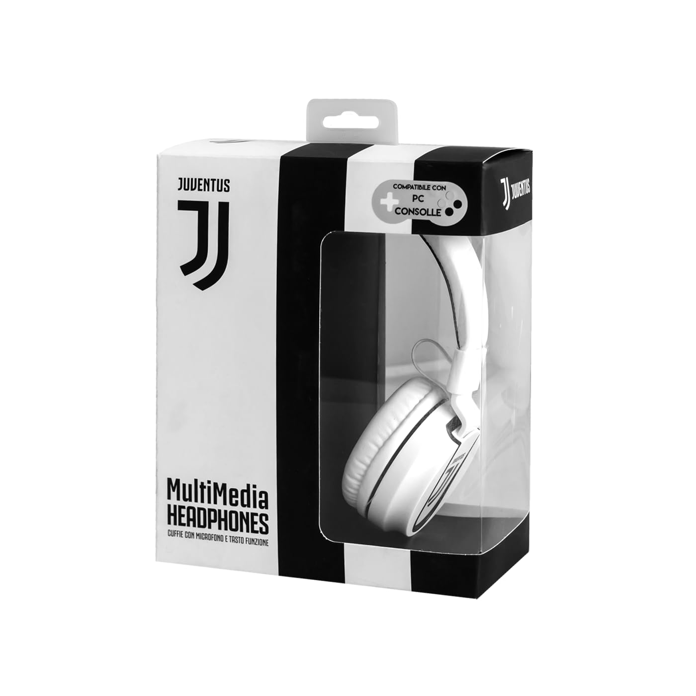 Official Juventus FC Gaming Headset with Built-in Microphone - On-Ear Headphones with 3.5mm AUX Cable & USB-C Adapter - White/Black - Perfect for Gaming, Streaming & Online Classes