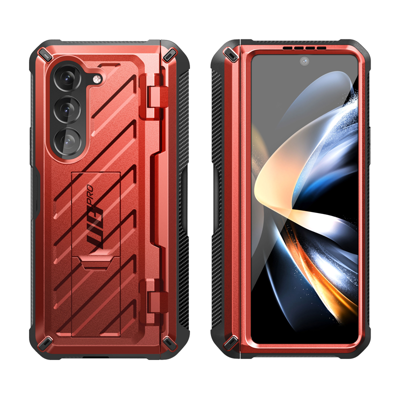 Samsung Galaxy Z Fold 5 Unicorn Beetle PRO Heavy Duty Rugged Case with S Pen Holder - Shockproof Protective Cover for Foldable Phone (Metallic Red) - Perfect for Outdoor Adventures, Work & Travel