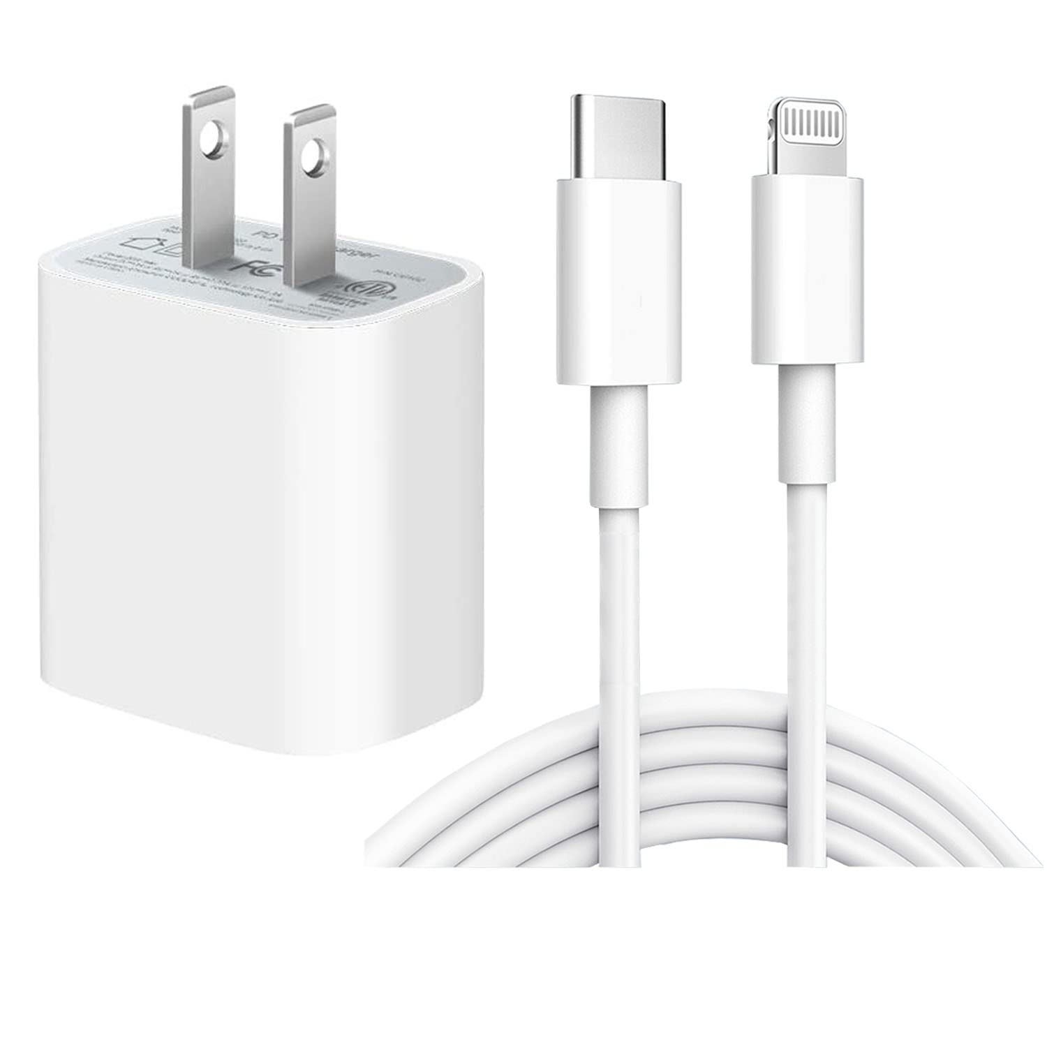 20W Fast Charger for iPhone 13/12/11/Pro/XS/XR/Max/SE & iPad - USB C Wall Adapter with Cable - Quick Charge for Home, Office & Travel