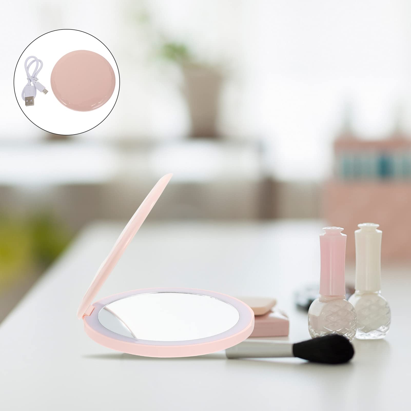 FOMIYES LED Travel Makeup Mirror - Foldable Compact for Eyebrow, Shaving & Styling - Portable Vanity Mirror for Home & Travel