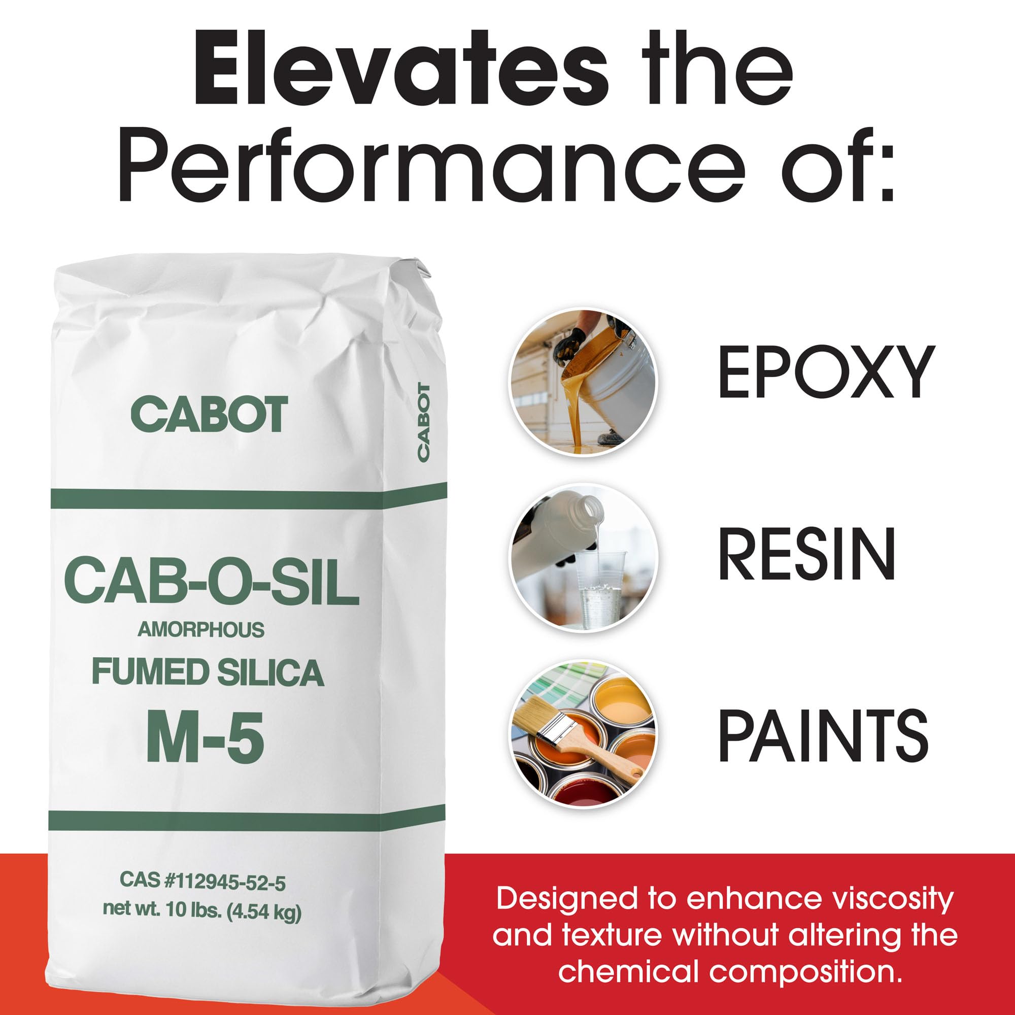 Cab-o-SIL M5 Fumed Silica, 10lb Bag - Premium Thickening Agent for Paint, Resin, Epoxy & Coatings - Ideal for DIY Projects, Industrial Use & Automotive Applications
