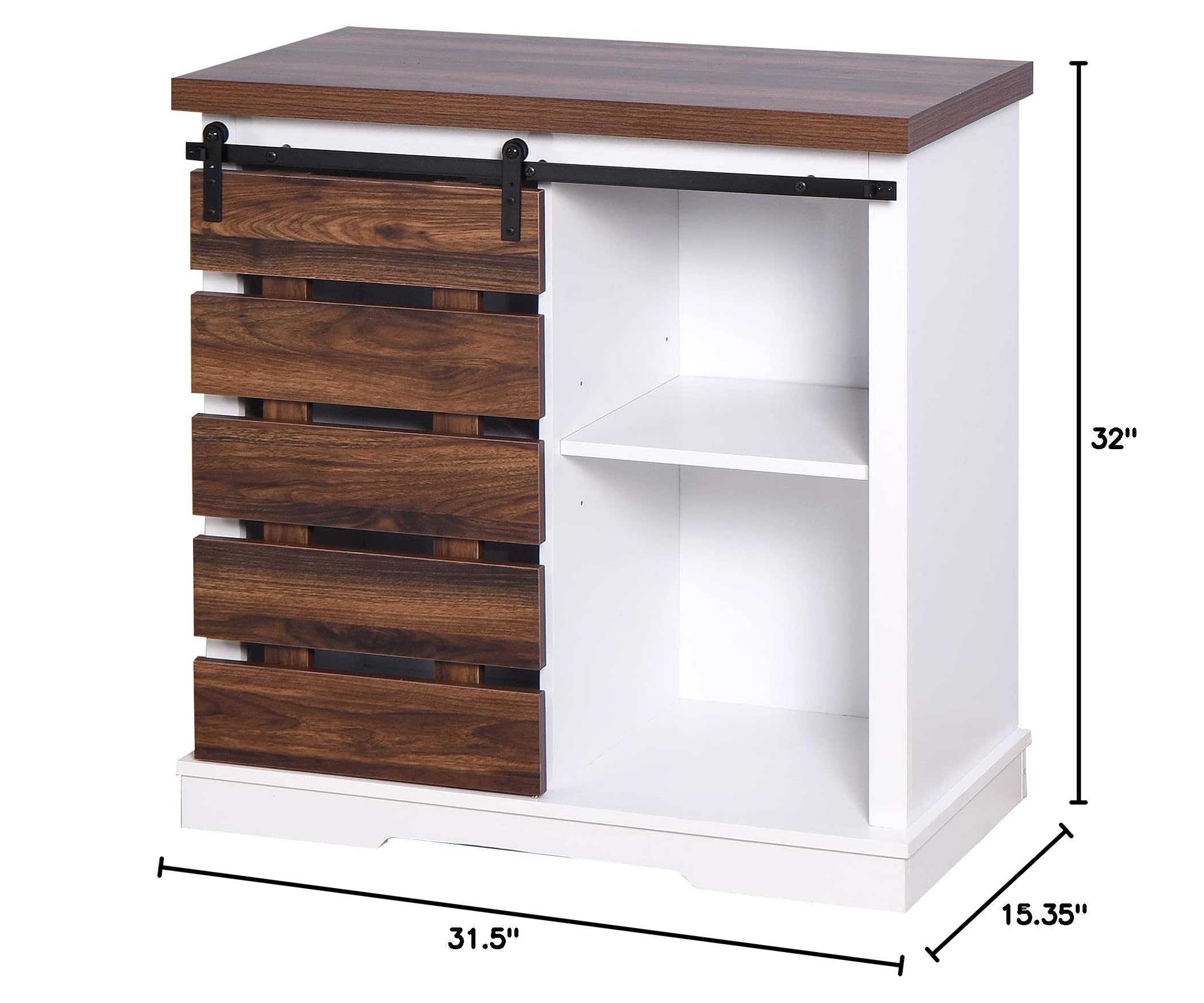 HomVent Farmhouse Storage Cabinet with Sliding Barn Door - Wood Accent Buffet Cabinet for Kitchen, Entryway, Home Office - Adjustable Shelves, Dark Brown - Perfect for Dining Room Storage, Living Room Organization & Bedroom Decor