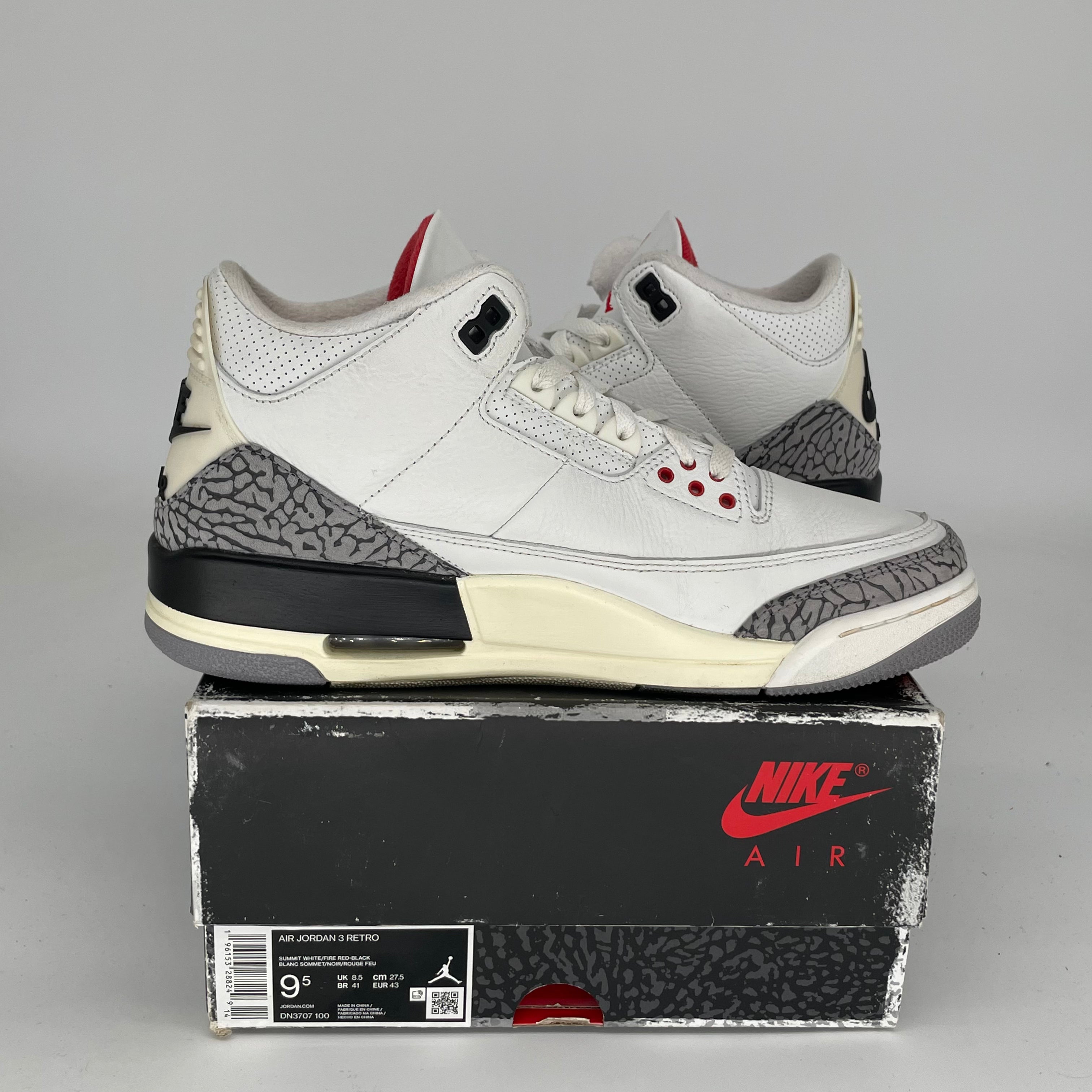 AIR JORDAN 3 White Cement Reimagined Retro Sneakers - Men's Size 9.5 (DN3707-100) - Authentic Basketball Shoes for Streetwear & Casual Style