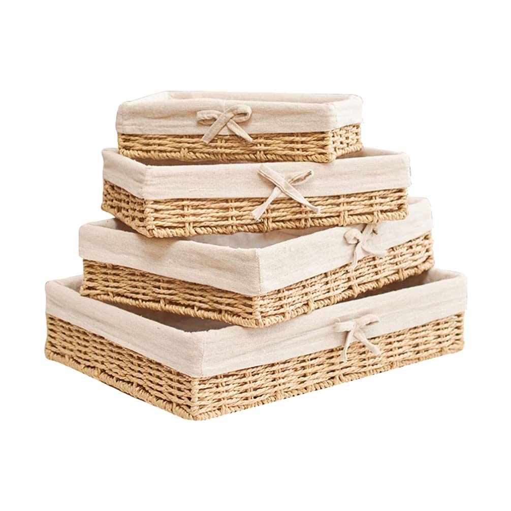 Hemoton 4-Piece Woven Rattan Storage Basket Set - Bread, Fruit, Candy & Pantry Organizer - Nesting Baskets for Kitchen, Dining, Picnic & Home Decor - Eco-Friendly Wicker Food Trays & Sundries Holder