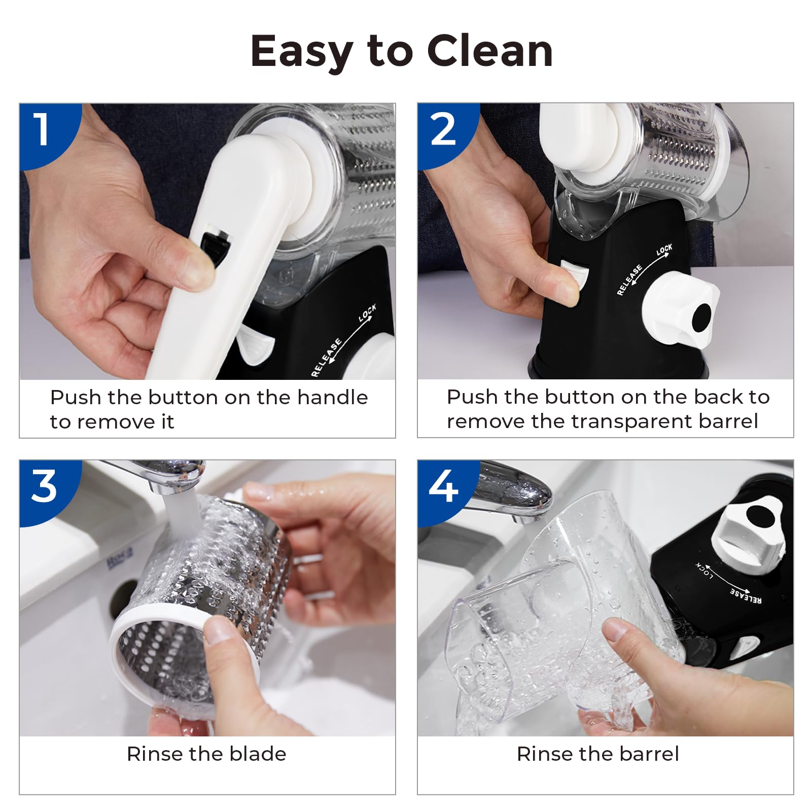 Premium Rotary Cheese Grater for Kitchen - 3 Interchangeable Blades Shredder with Ergonomic Handle & Strong Suction Base - Perfect for Cheese, Vegetables, Fruits, Nuts - Easy to Use & Clean - Ideal for Pizza Topping, Salad Prep & Baking (Black)