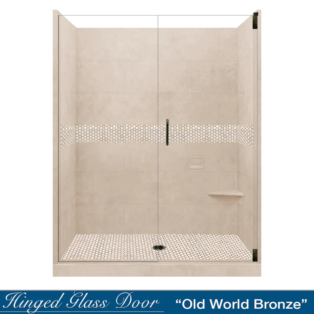 60 Alcove Desert Sand Sistine Stone & Honey Hex Mosaic Tile Accent - DIY Shower Remodel Kit with Free Shampoo Niche | Bathroom Wall & Floor Tile for Shower Backsplash, Bathroom Renovation, and Home Decor