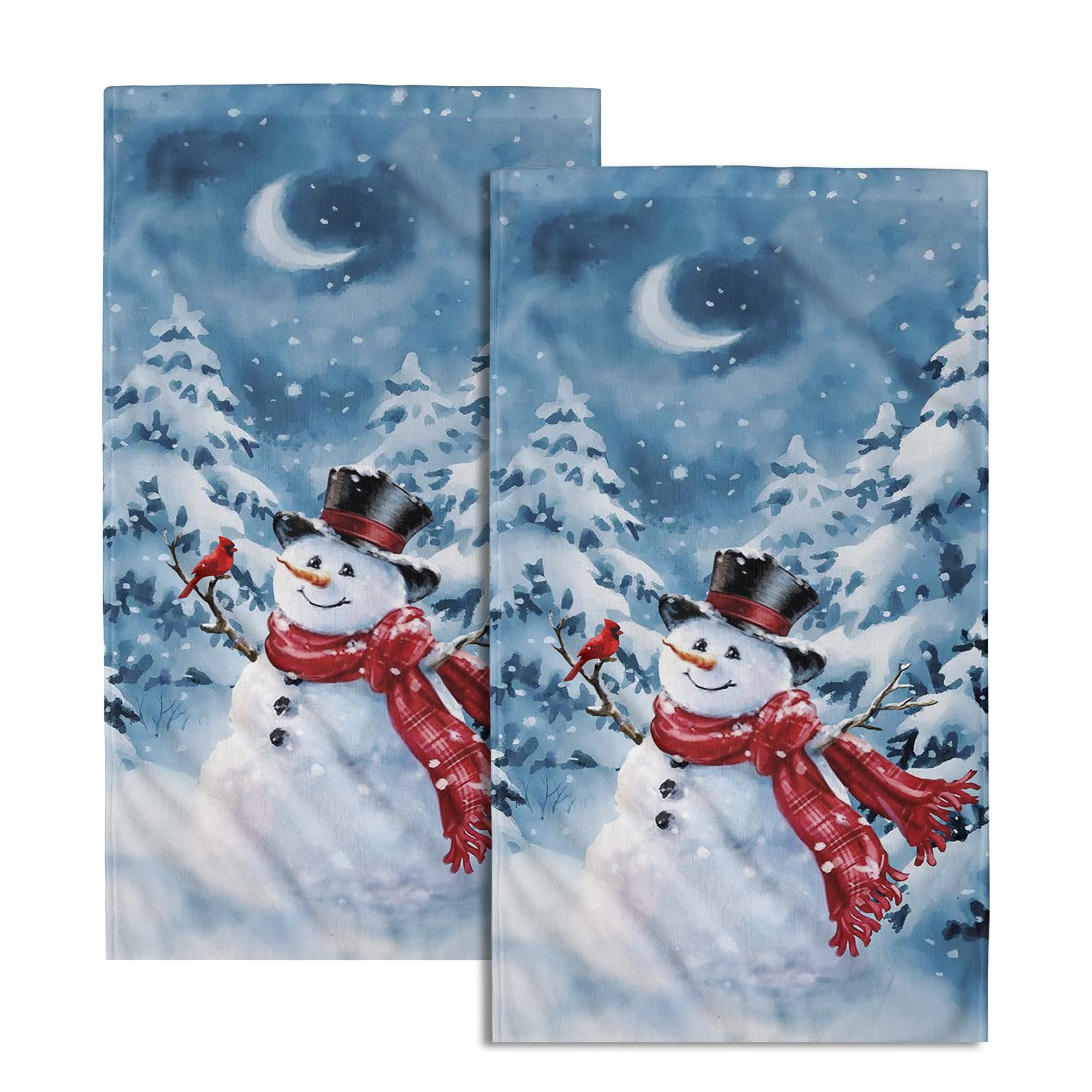 Blue Snowman Hand Towels Set of 2 - Soft Absorbent Winter Snow Bathroom & Kitchen Towels - Decorative Fingertip Towels for Guest, Gym, Spa - Perfect for Holiday Decor & Winter Home Accents