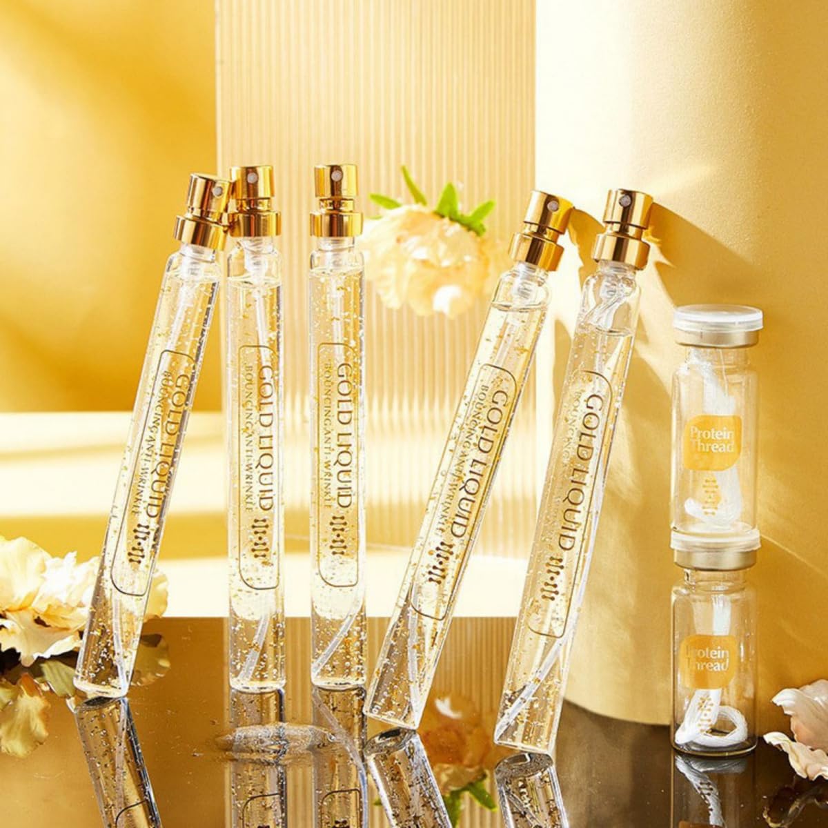 Collagen Protein Thread Lifting Set - Soluble Protein Threads & Gold Essence for Hydration, Firming & Lifting - Suitable for All Skin Types | At-Home Facial Treatment & Anti-Aging Skincare Routine