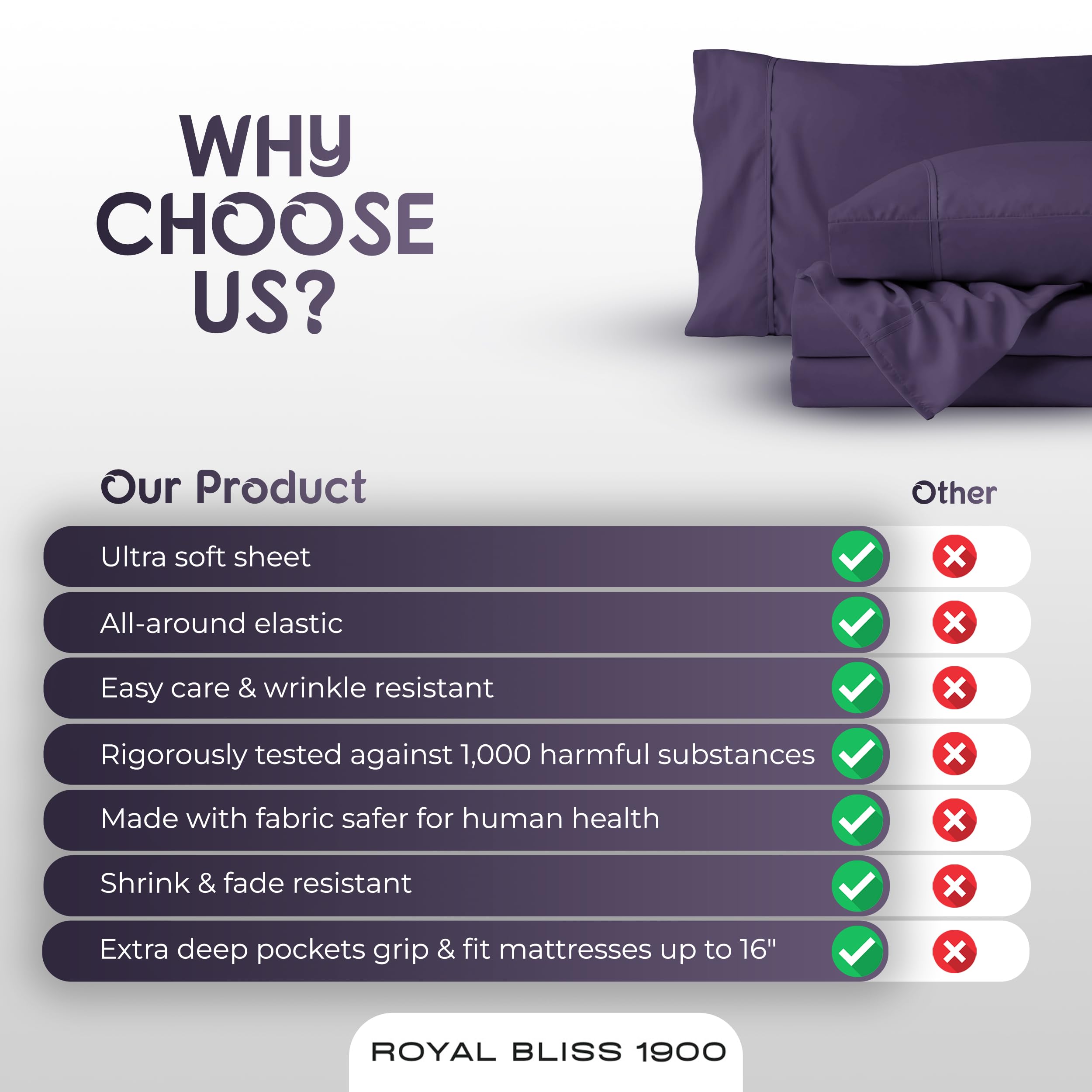 Split California King Sheets Set - 5 Piece Adjustable Bed Sheets for Split Cal King Beds | Soft Breathable Fabric | Perfect for Adjustable Beds, Sleep Number Beds & Couples with Different Sleeping Preferences (Plum)