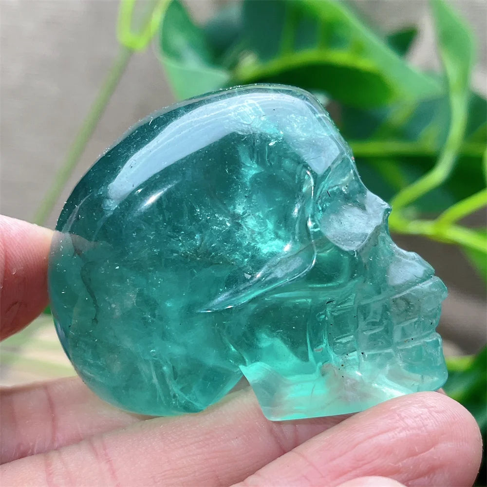 Natural Green and Purple Fluorite Crystal Skull Carving - Healing Stone, Quartz Mineral Gemstone for Spiritual Crafts, Home Decor, Meditation & Energy Work