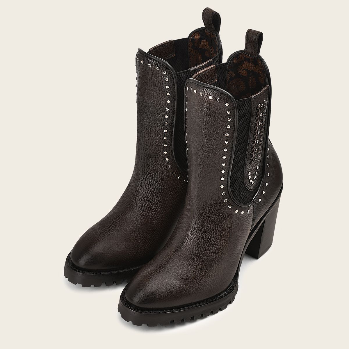 4N01RS Women's Western Leather Studded Ankle Booties - Black Fashion Cowgirl Boots for Casual Wear & Country Outfits