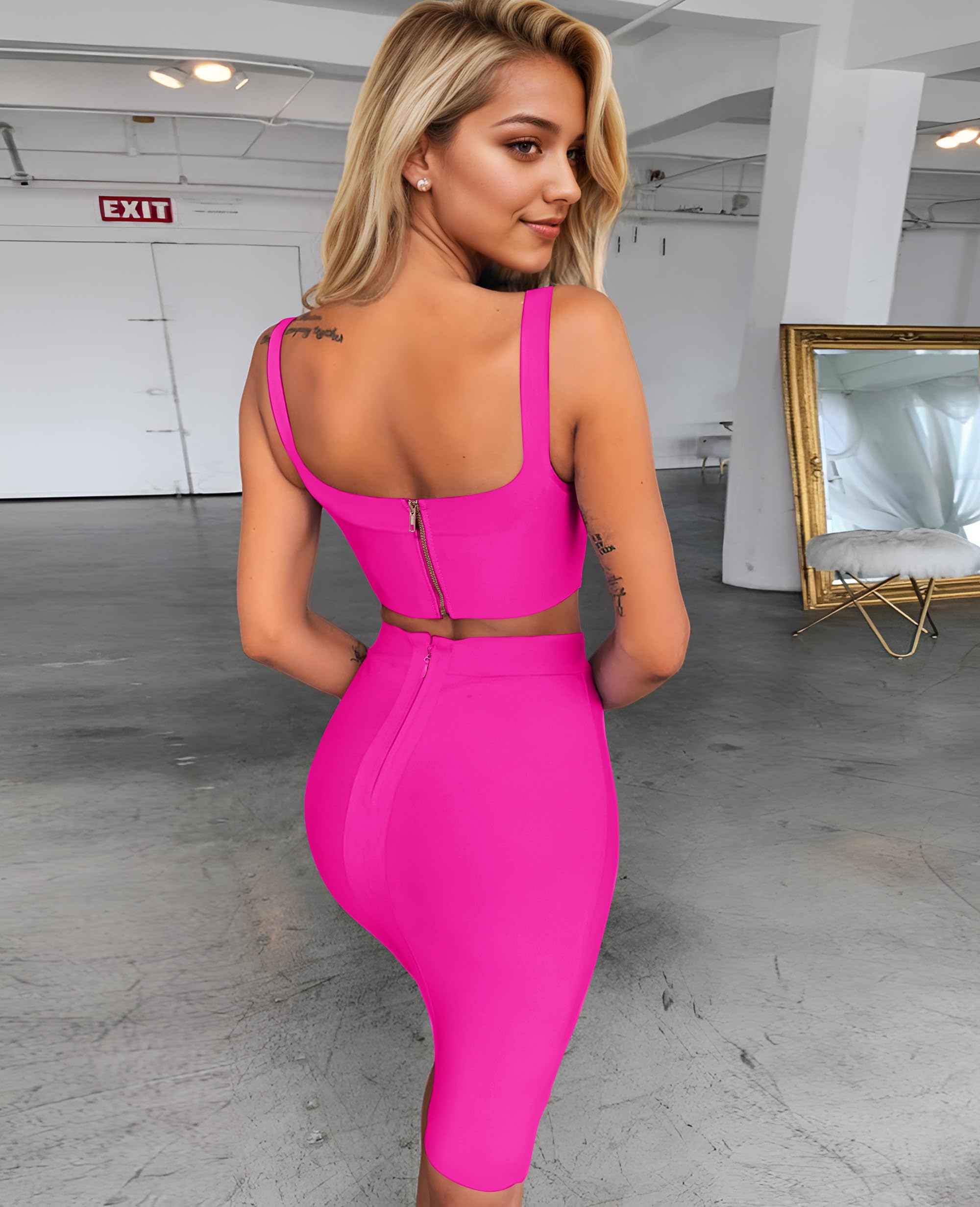 Maketina Women's Sexy Two Piece Midi Skirt Set - Crop Top & Bodycon Skirt Outfit for Club, Party & Night Out | Bandage Dress 2 Piece Set for Women | Perfect for Date Night, Girls Night Out & Special Occasions