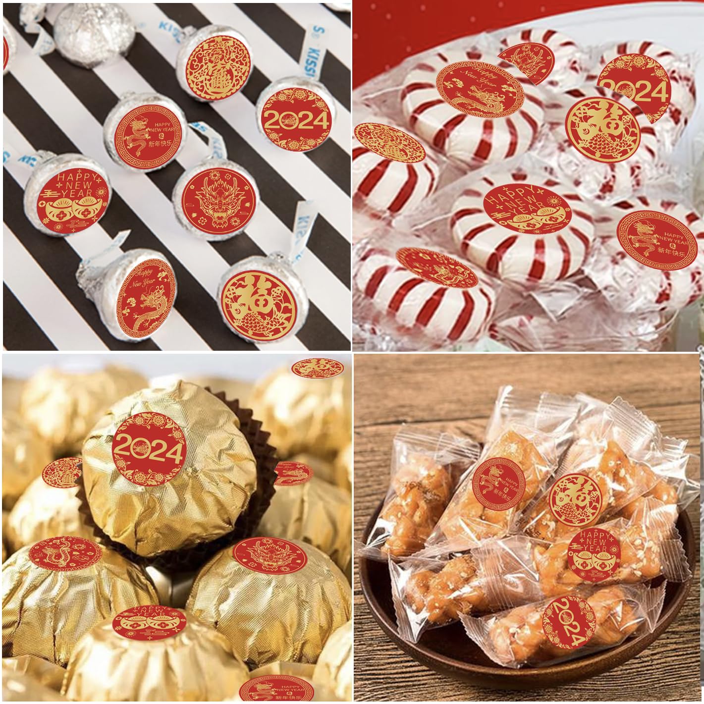 ELLZK Chinese New Year Candy Stickers - 2025 Year of The Snake Round Chocolate Candy Labels for Lunar New Year Decorations & Party Favors | Perfect for Festive Treats, Gift Wrapping, and Holiday Celebrations
