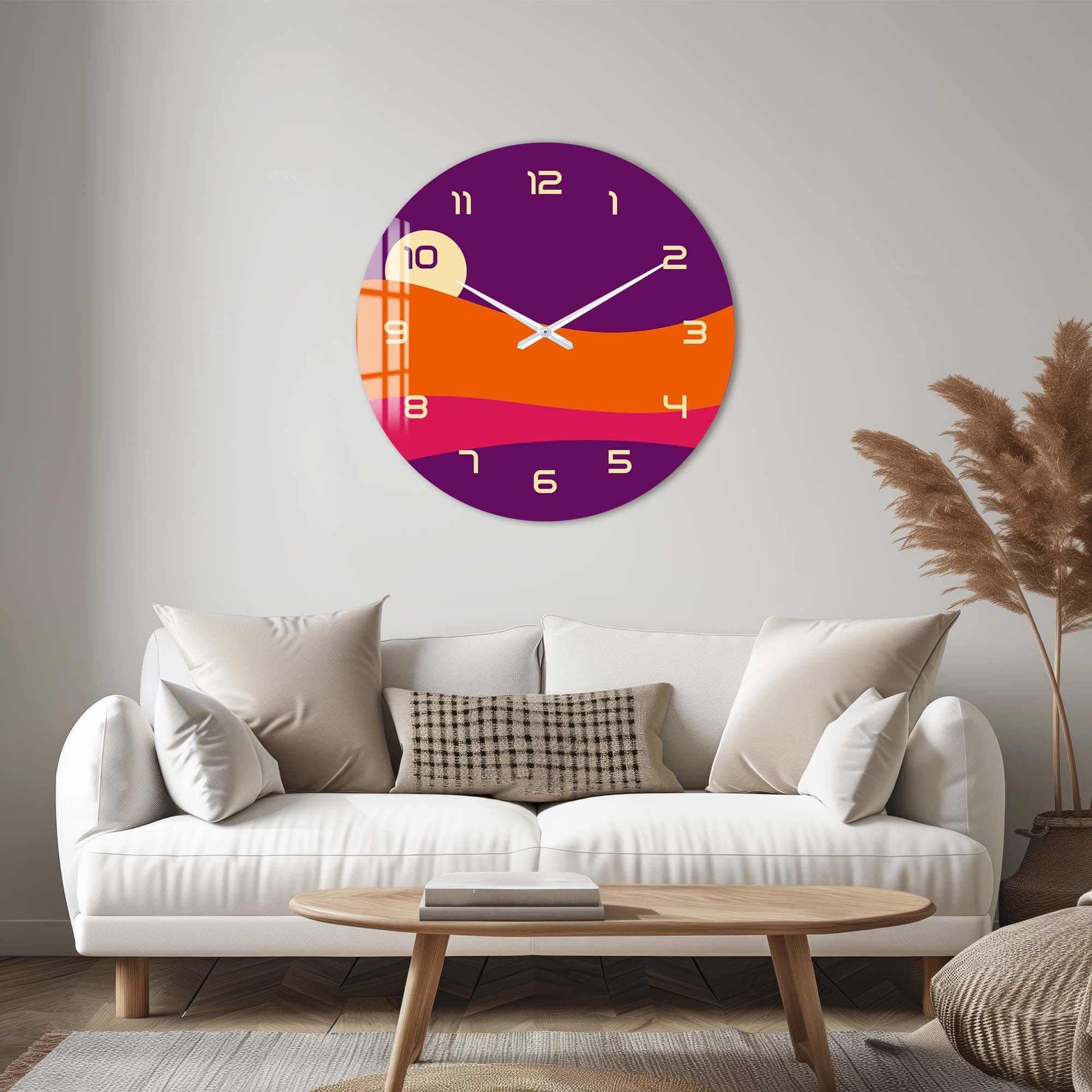 Pastel Sunset Glass Wall Clock - Modern Decorative Silent Non-Ticking Clock for Living Room, Bedroom, Office - Perfect Home Decor & Unique Gift Idea