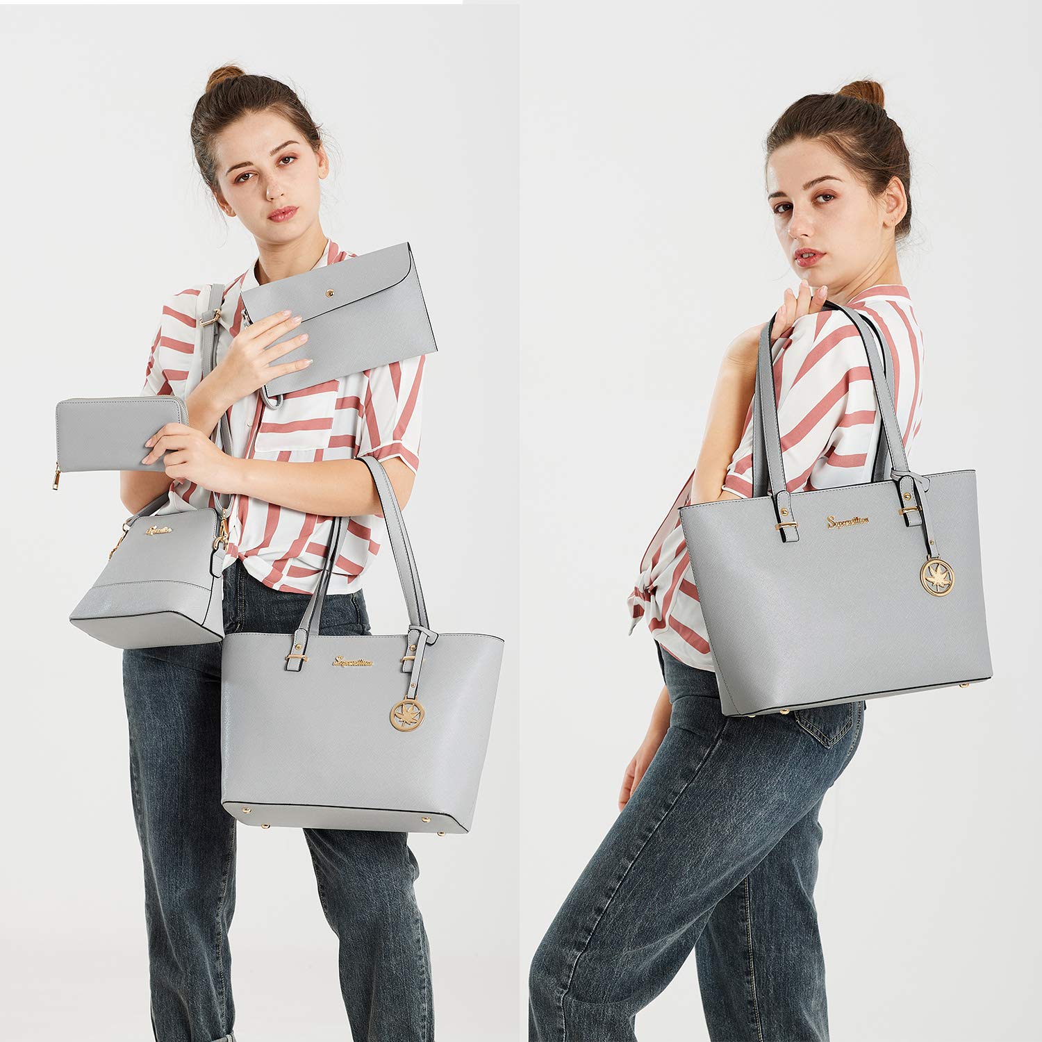 Soperwillton Women's 5-Piece Handbag Set - Tote, Shoulder Bag, Satchel, Wallet & Purse for Work, Travel & Daily Use
