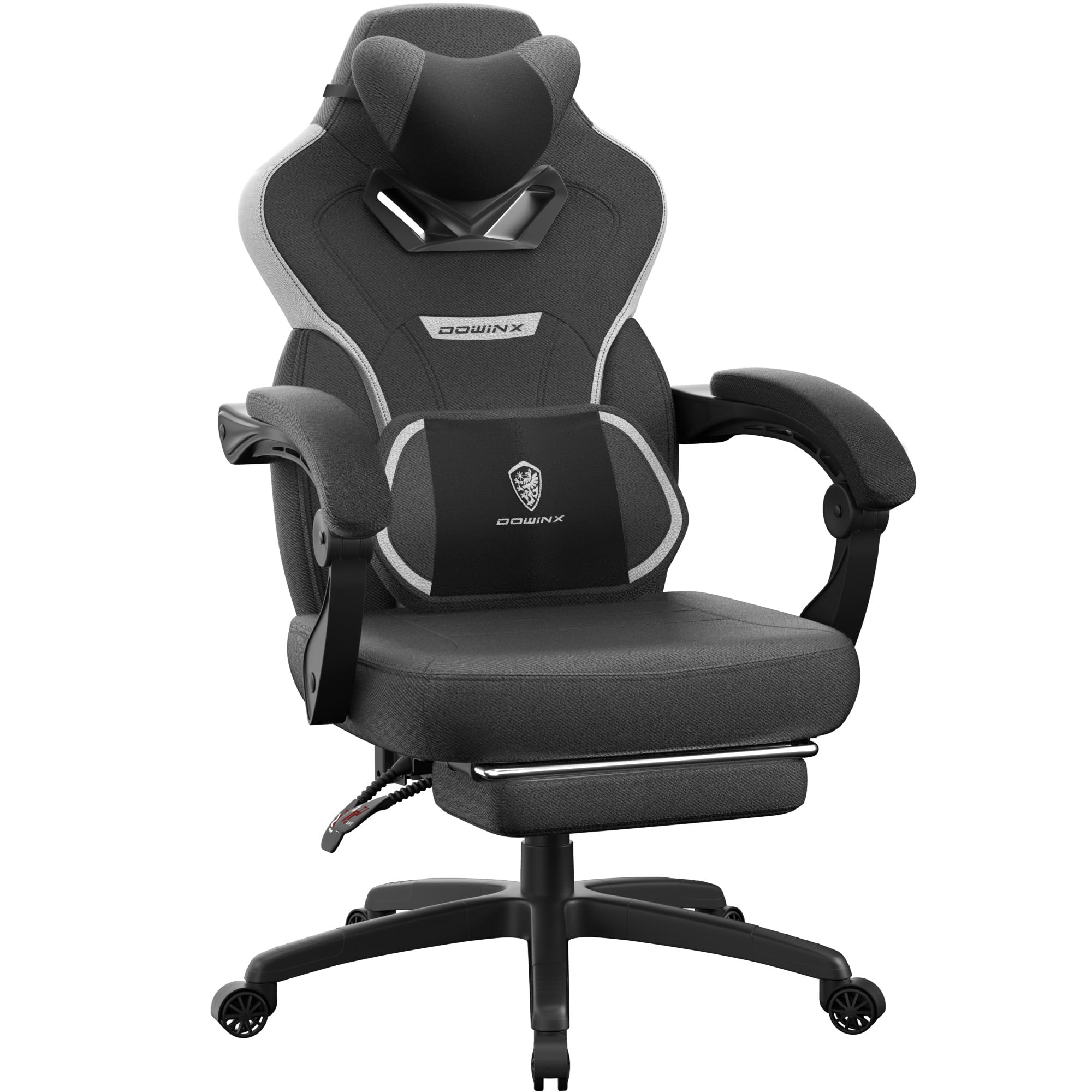 Dowinx Ergonomic Fabric Gaming Chair with Adjustable Footrest & Lumbar Massage - Heavy Duty Computer Game Chair for Adults Up to 200lbs - Perfect for Esports, Office Work & Home Gaming Setup (Black)