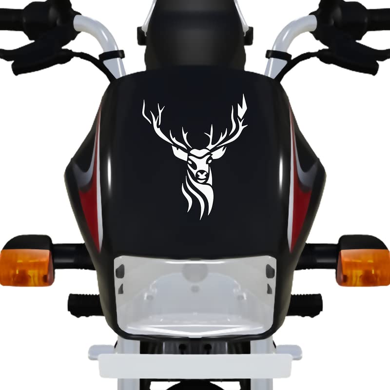 Dikoria Deer Bike Sticker - 6x6 Inch White Vinyl Decal for Racing Bikes, Sports Bikes, Scooters, and Motorcycles - Waterproof & Durable - Perfect for Customizing Your Ride or Adding Personal Style to Helmets and Gear