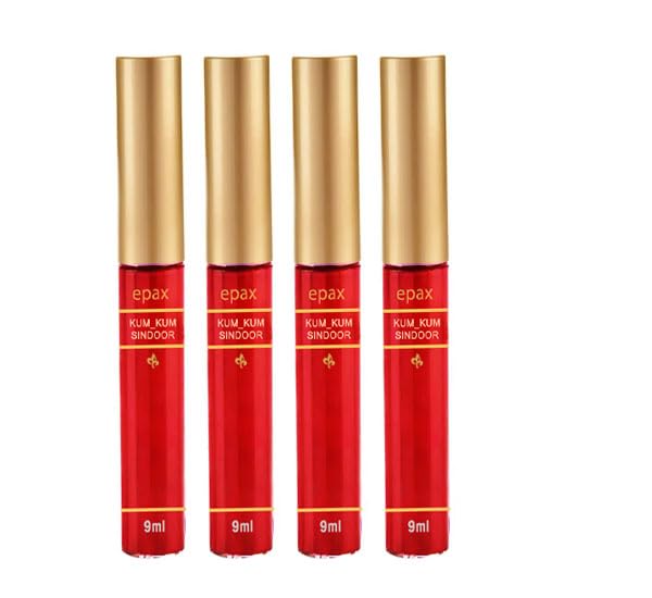 100% Natural Herbal Liquid Sindoor Makeup - Long Lasting, Waterproof, Chemical-Free with Floral Pigment - Sponge-Tip Applicator Included (Pack of 4, Red) - Perfect for Hindu Weddings, Festivals, and Traditional Indian Makeup Looks