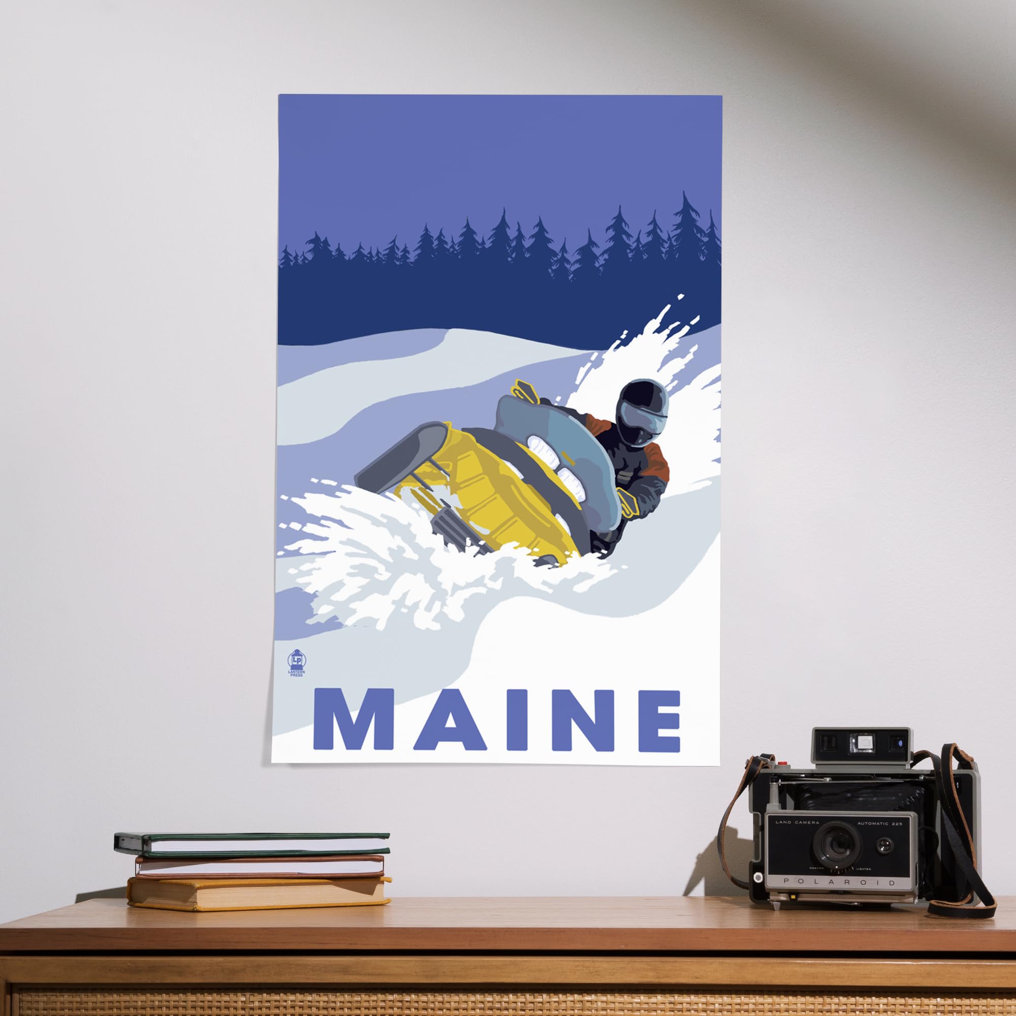 Lantern Press 16x24 Inch Giclee Art Print - Maine Snowmobile Scene Wall Decor for Living Room, Bedroom & Office | Premium Canvas Painting for Home & Cabin Decor