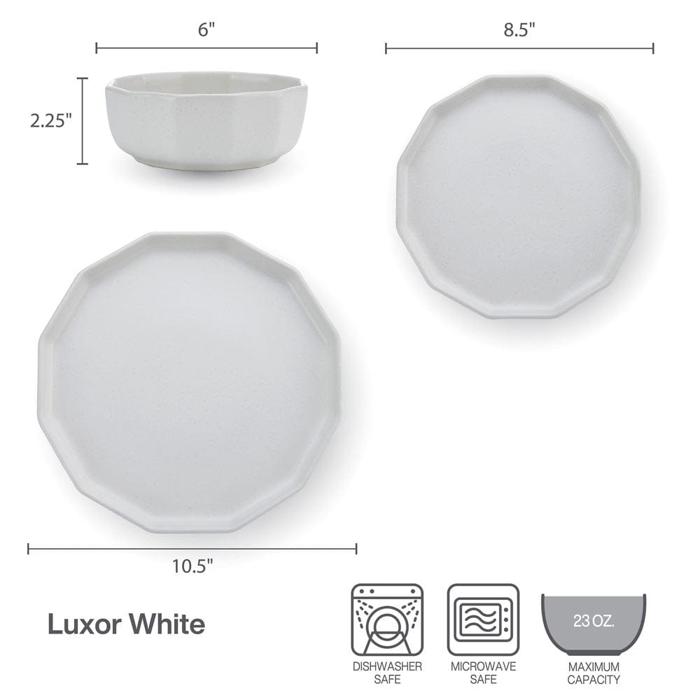 Luxor White 12-Piece Dinnerware Set - Service for 4 - Elegant Porcelain Plates, Bowls & Mugs - Perfect for Family Dinners, Dinner Parties & Everyday Use
