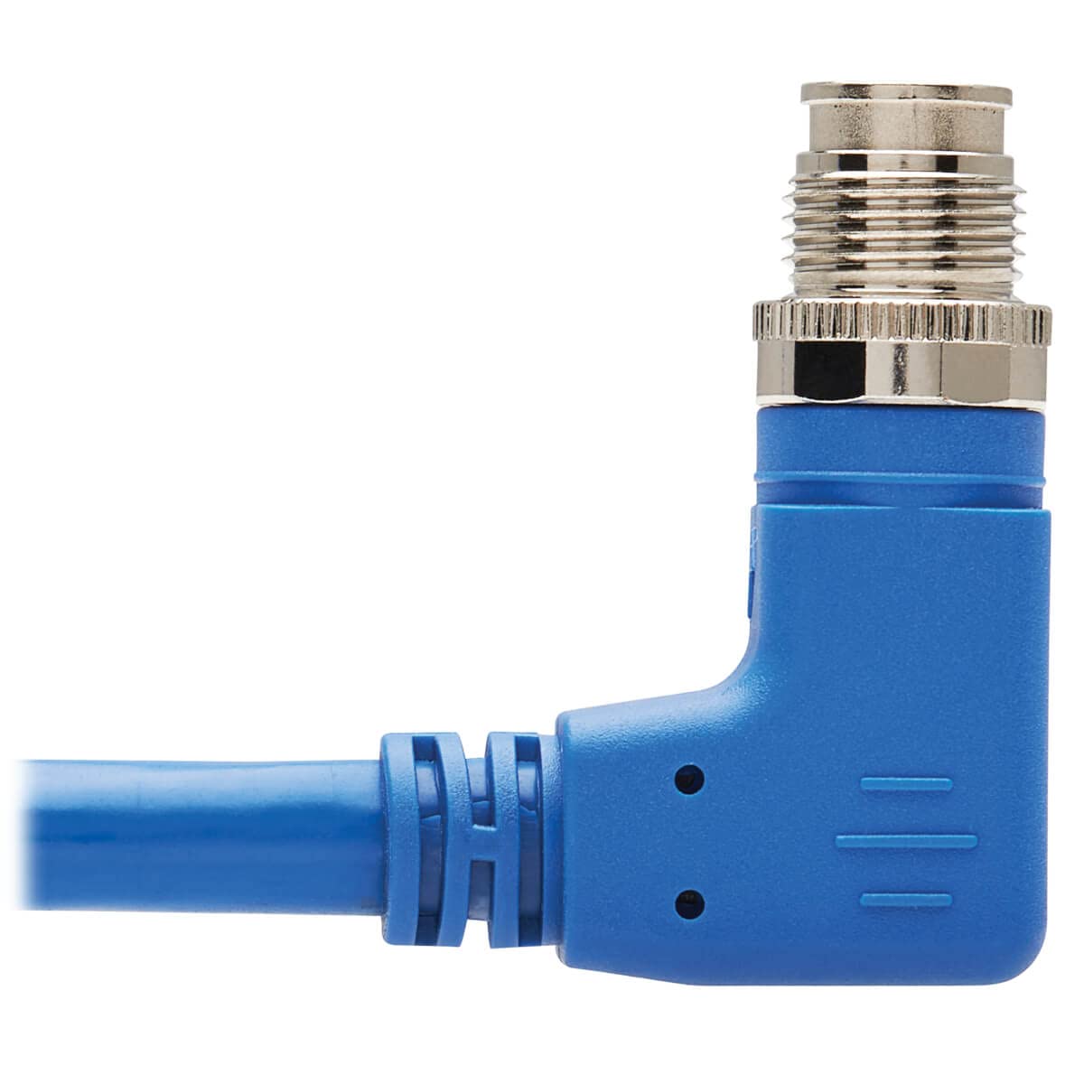 Tripp Lite M12 X-Code Cat6a Shielded Ethernet Cable - Right Angle M12 to M12, 10Gbps F/UTP CMR-LP, Industrial IP68 Rated, 60W PoE++, Blue, 16.4ft/5m - Perfect for Industrial Automation, Robotics & Harsh Environment Networking - Lifetime Warranty (NM12-6A3-05M-BL)