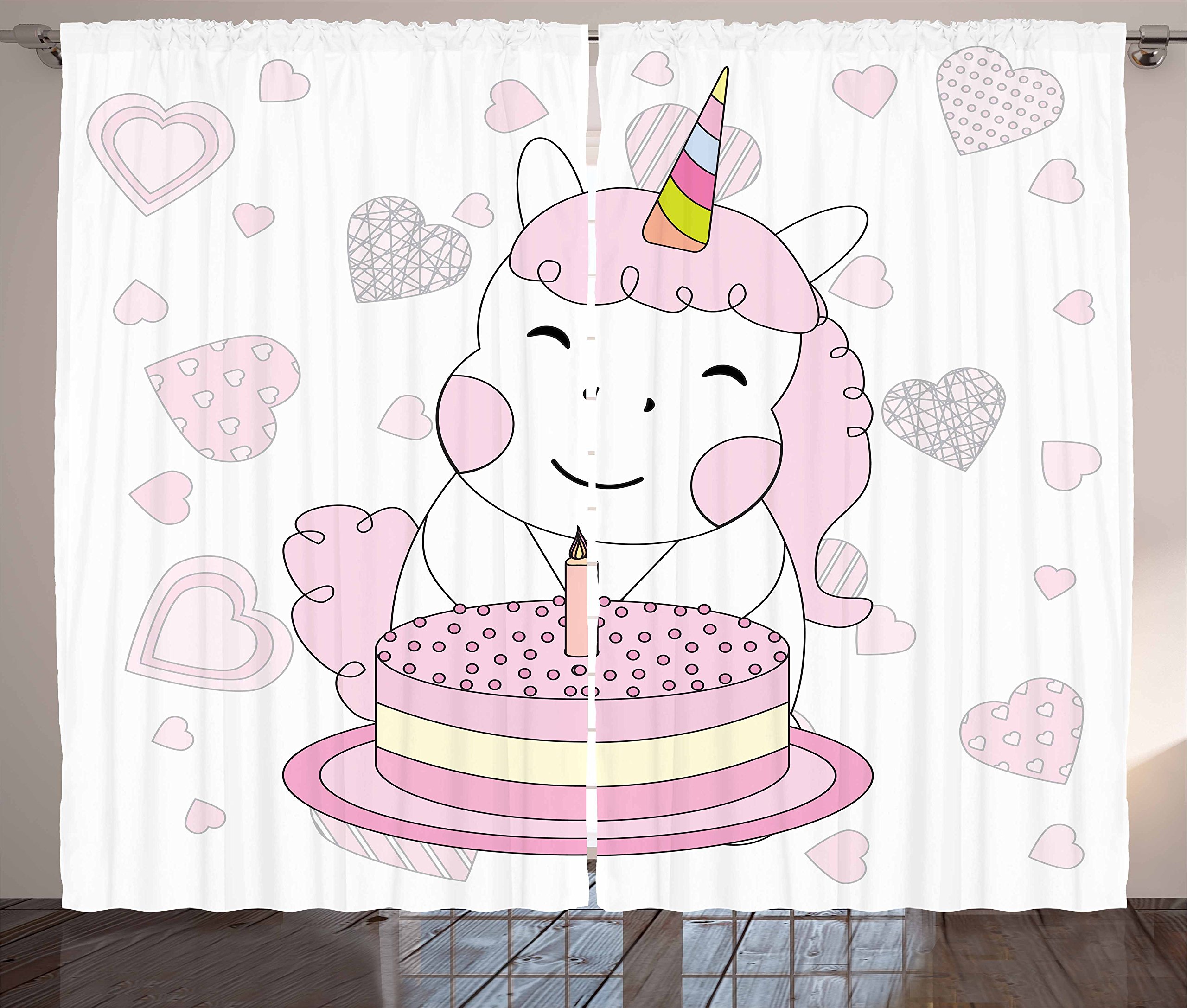 Ambesonne Unicorn Birthday Party Curtains - 2 Panel Set, 108