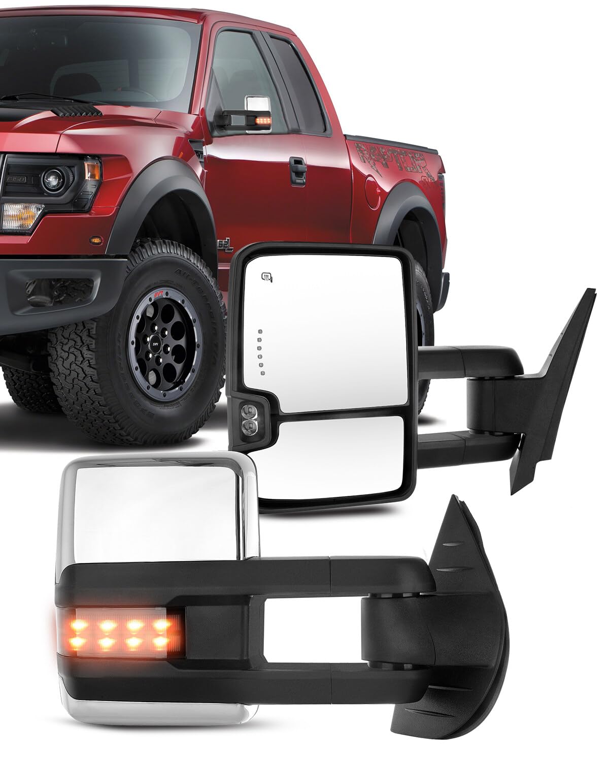 ECCPP Chrome Heated Power Side Mirrors with Clearance Signal for 2007-2014 Chevy Silverado & GMC Sierra - Towing & Winter Driving Upgrade