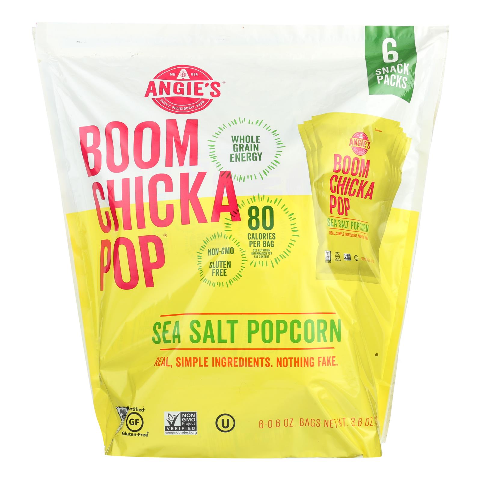 Angie's BOOMCHICKAPOP Sea Salt Popcorn - 24 Pack of Gluten-Free, Non-GMO Snacks for Movie Nights, Parties & Healthy On-The-Go Snacking