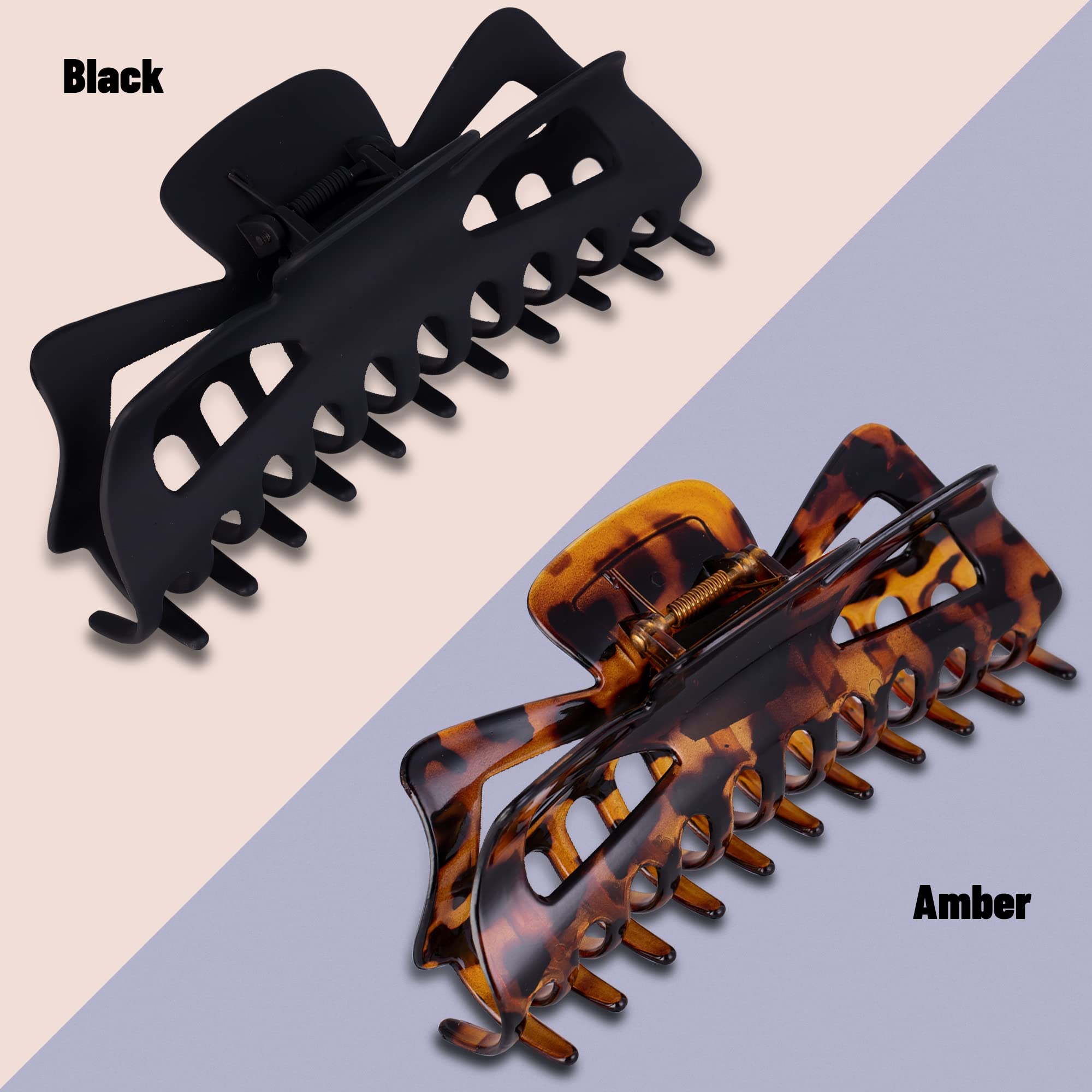 Extra Large Claw Clips for Thick Hair - 6.3 Inch Strong Hold Matte Jumbo Hair Clips for Women with Long Curly Hair - Non-Slip Big Jaw French Hair Clips - 4 Pack (Black, Brown Leopard) - Perfect for Updos, Ponytails & Everyday Hairstyles