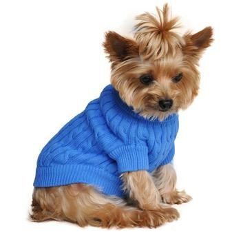 Premium Combed Cotton Cable Knit Dog Sweater for Small Medium Large Breeds - Soft Warm Winter Pet Clothing in Riverside Blue - Perfect for Outdoor Walks & Holiday Photos