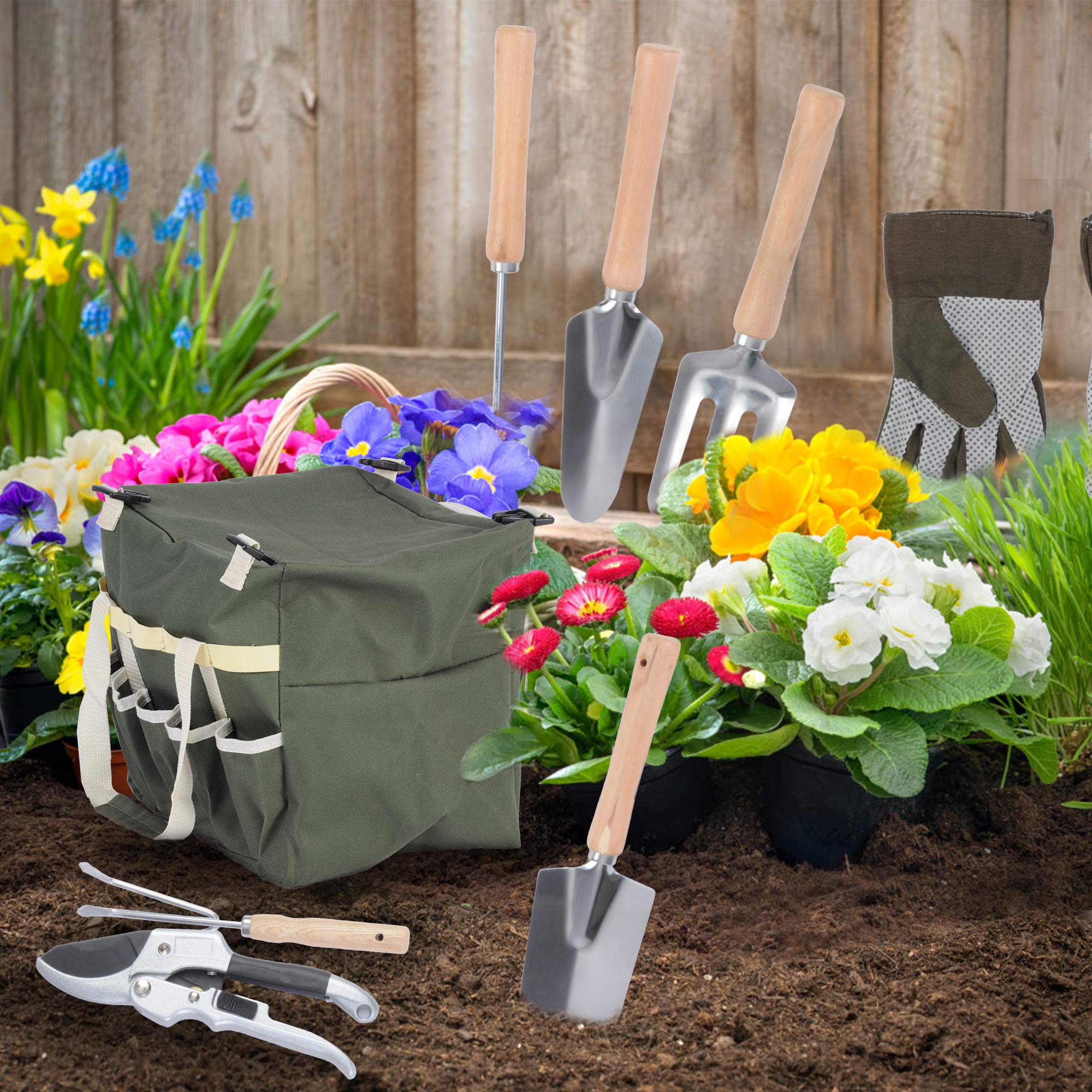 9 PCS Heavy Duty Garden Tools Set with Storage Organizer - Ergonomic Gardening Kit for Men & Women - Perfect for Planting, Weeding & Outdoor Yard Work