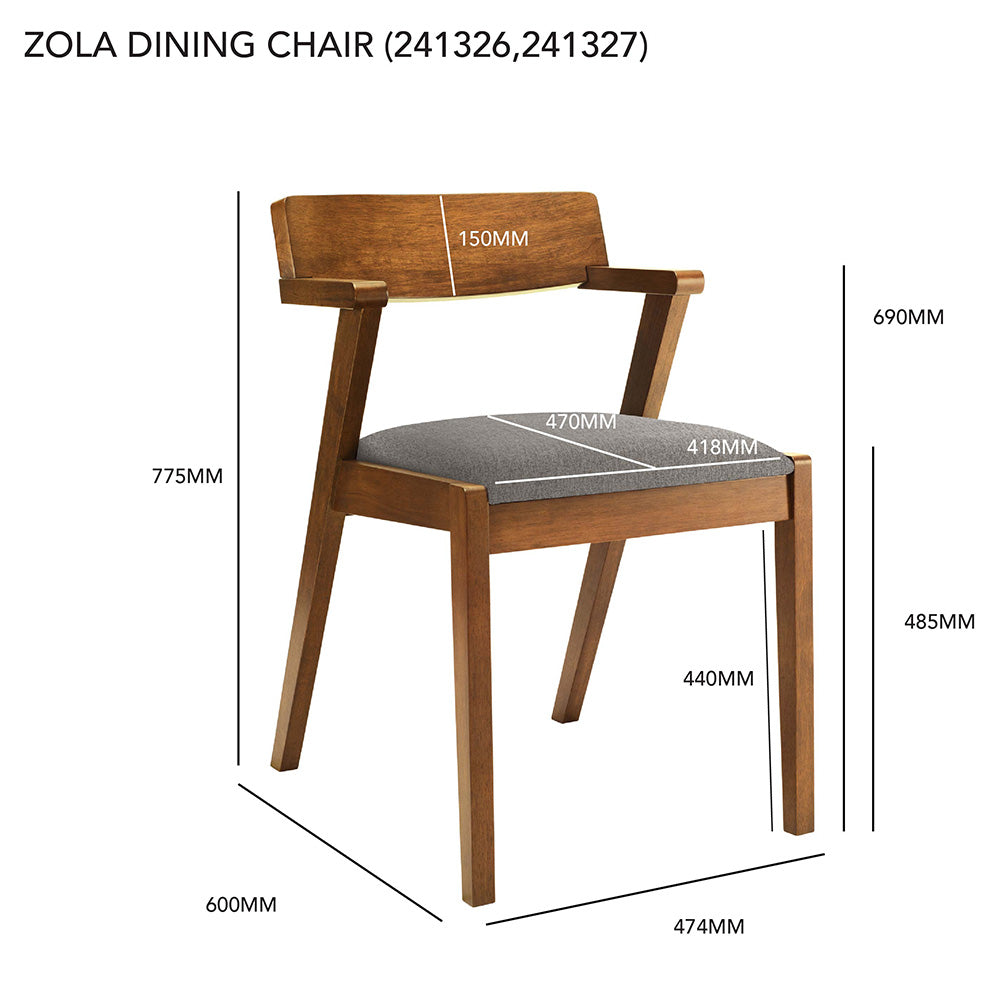Zola Dining Chair - Walnut & Grey Upholstered Modern Wooden Chair for Kitchen, Dining Room, and Home Office - Comfortable Seating for Family Meals and Entertaining Guests