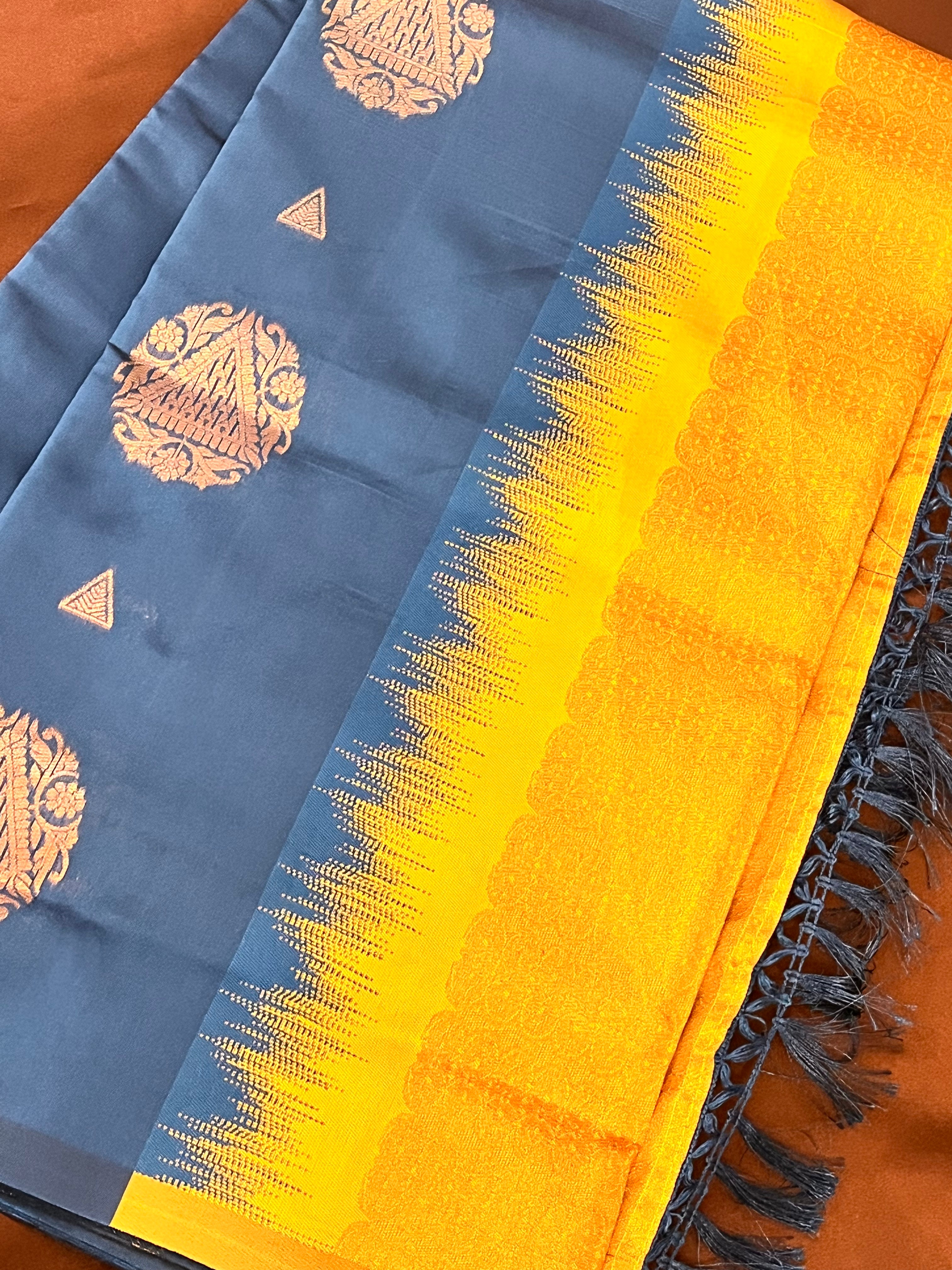 Blue and Yellow Soft Silk Saree for Women | Elegant Indian Traditional Dress | Perfect for Weddings, Parties & Festive Occasions