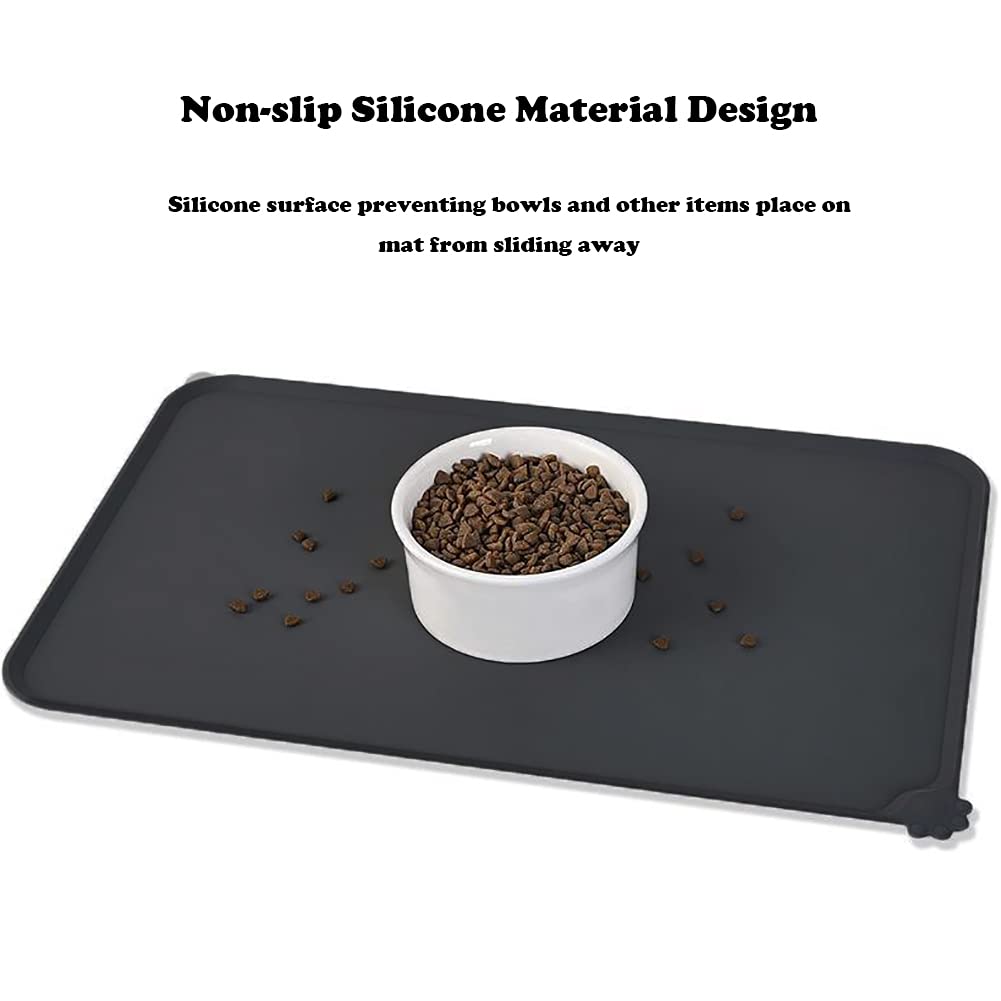 **Non-Slip Silicone Pet Feeding Mat for Dogs & Cats - Waterproof, Easy Clean Bowl Mat with Raised Edges to Prevent Spills - Perfect for Mess-Free Feeding on Floors, Kitchen, or Outdoor Use (Black)**