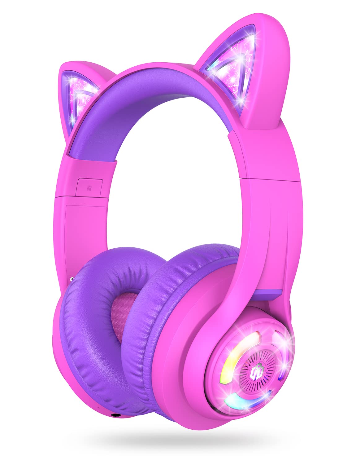 iClever Cat Ear Kids Bluetooth Headphones with LED Lights - 85dB Safe Volume Limited, 50H Playtime, Bluetooth 5.2, USB-C Charging - Wireless Headphones for Children, Perfect for Travel, iPad, Tablet & School (Meow Macaron Hot Pink)
