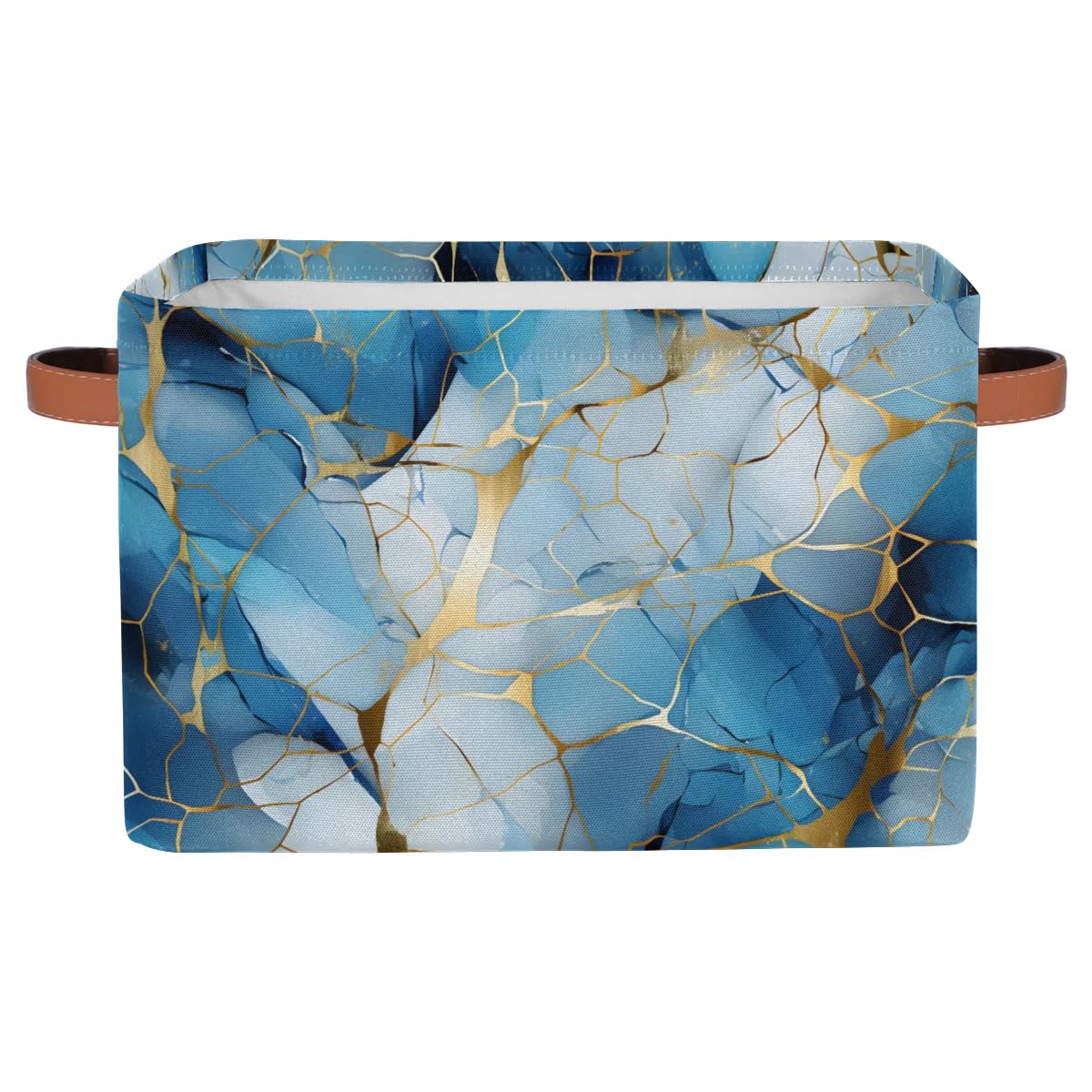 Marbled Storage Basket with Handles - 2 Pack Multi-Purpose Organizer for Closet, Toys & Home Decor | Blue Crushed Flower Design | Perfect for Bedroom, Bathroom & Kids Room Storage