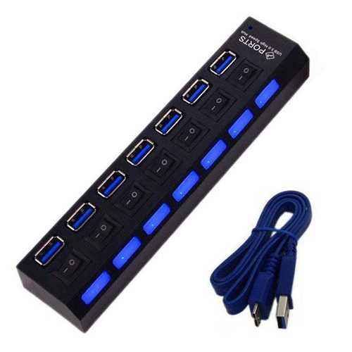 7-Port USB 3.0 Hub with Individual On/Off Switches & USB A to B Cable - High-Speed Data Transfer for PC, Laptop, Mac, Gaming & Office Setup