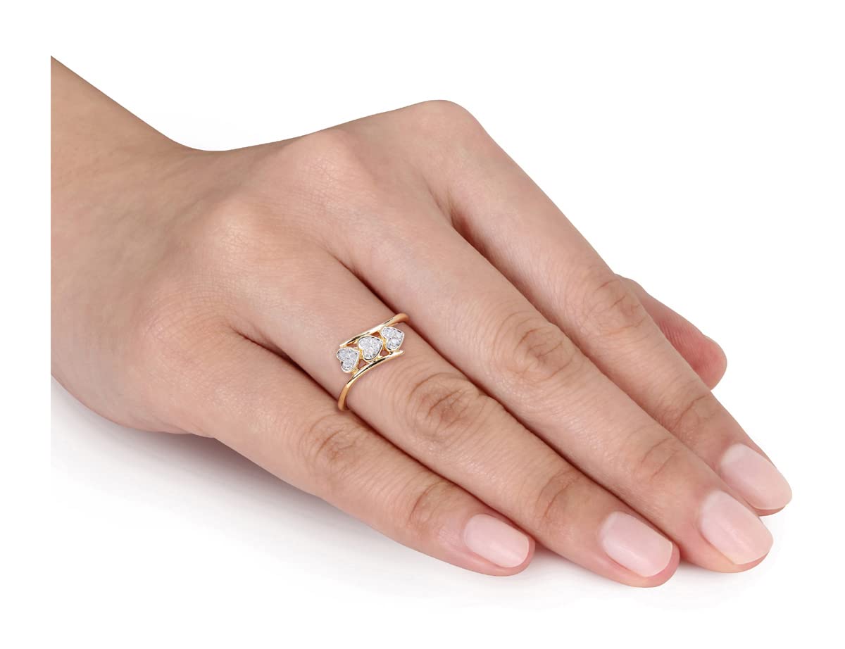 1/10 Carat (CTW) Diamond Triple Heart Bypass Promise Ring in Yellow Plated Silver - Romantic Gift for Anniversary, Engagement & Valentine's Day